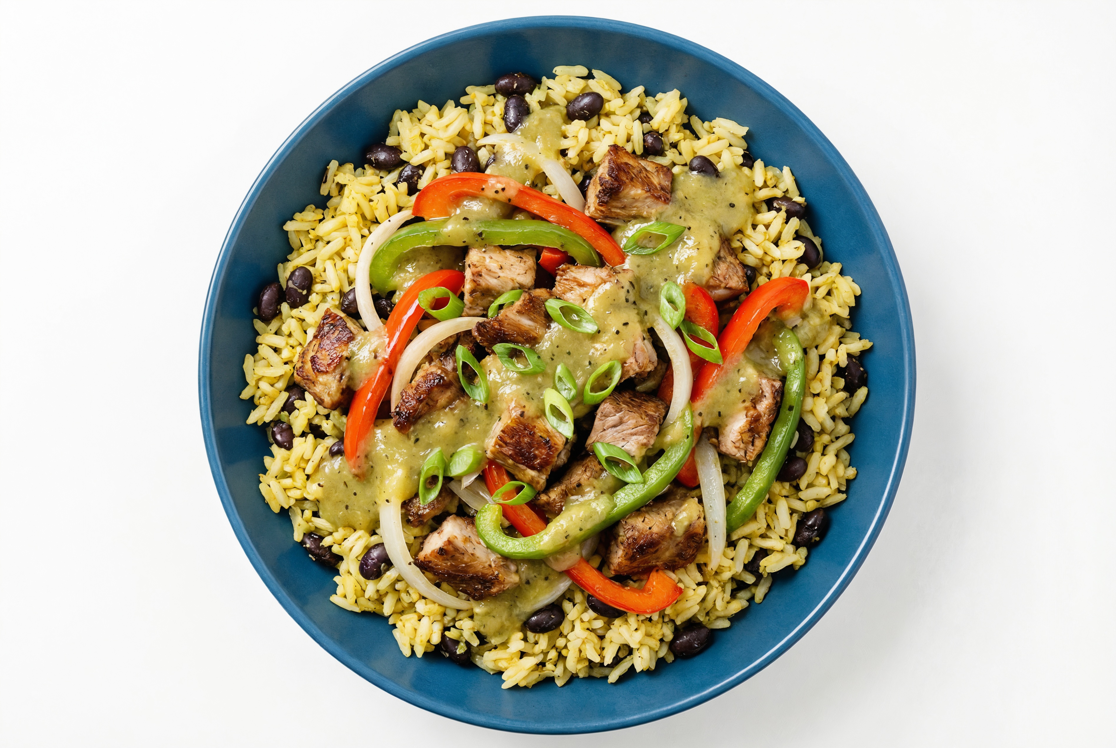 Green Chile Carnitas Rice with Beans Bowl