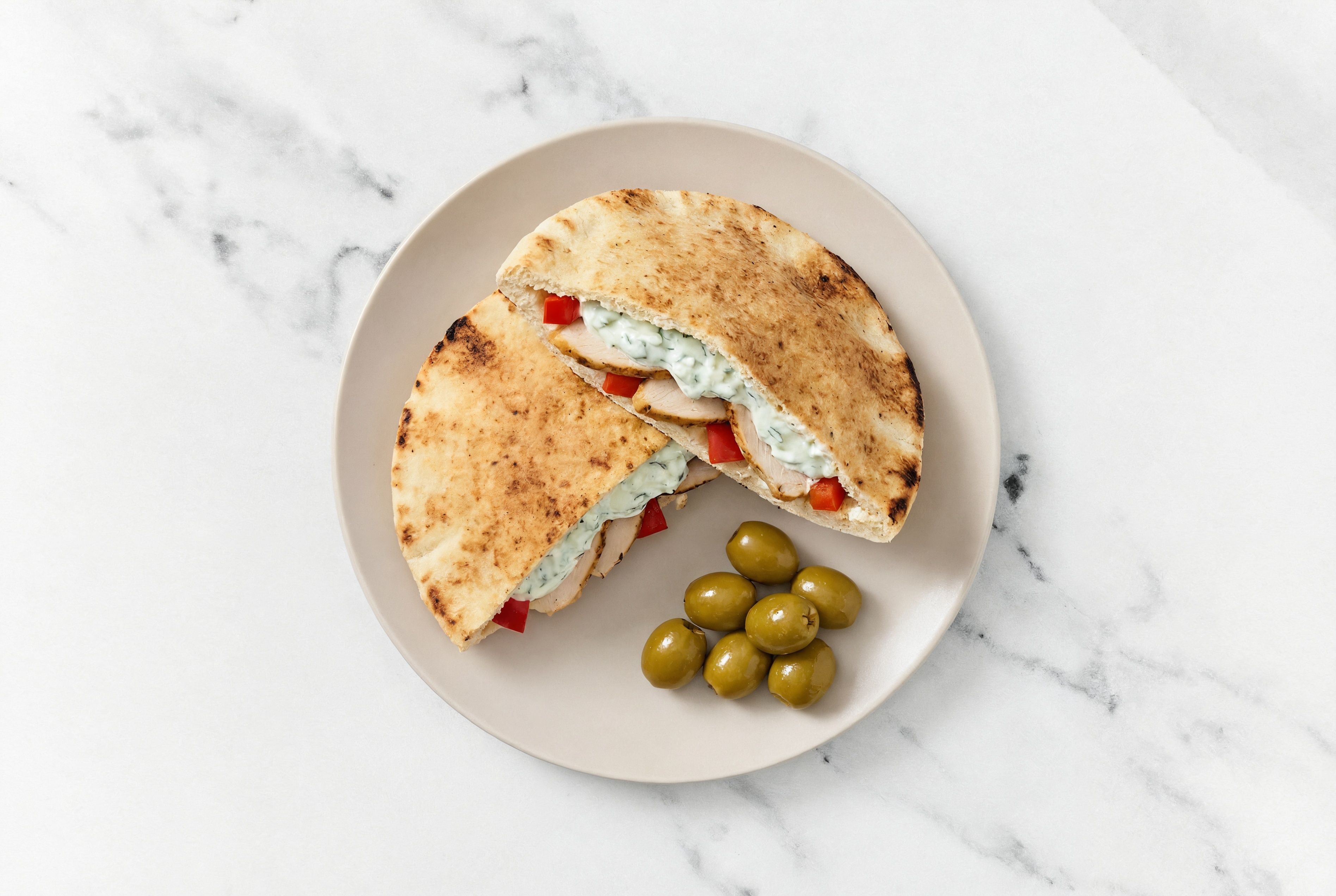 Roasted Chicken + Red Organic Pepper Tzatziki Pitas with Traditional Pita
