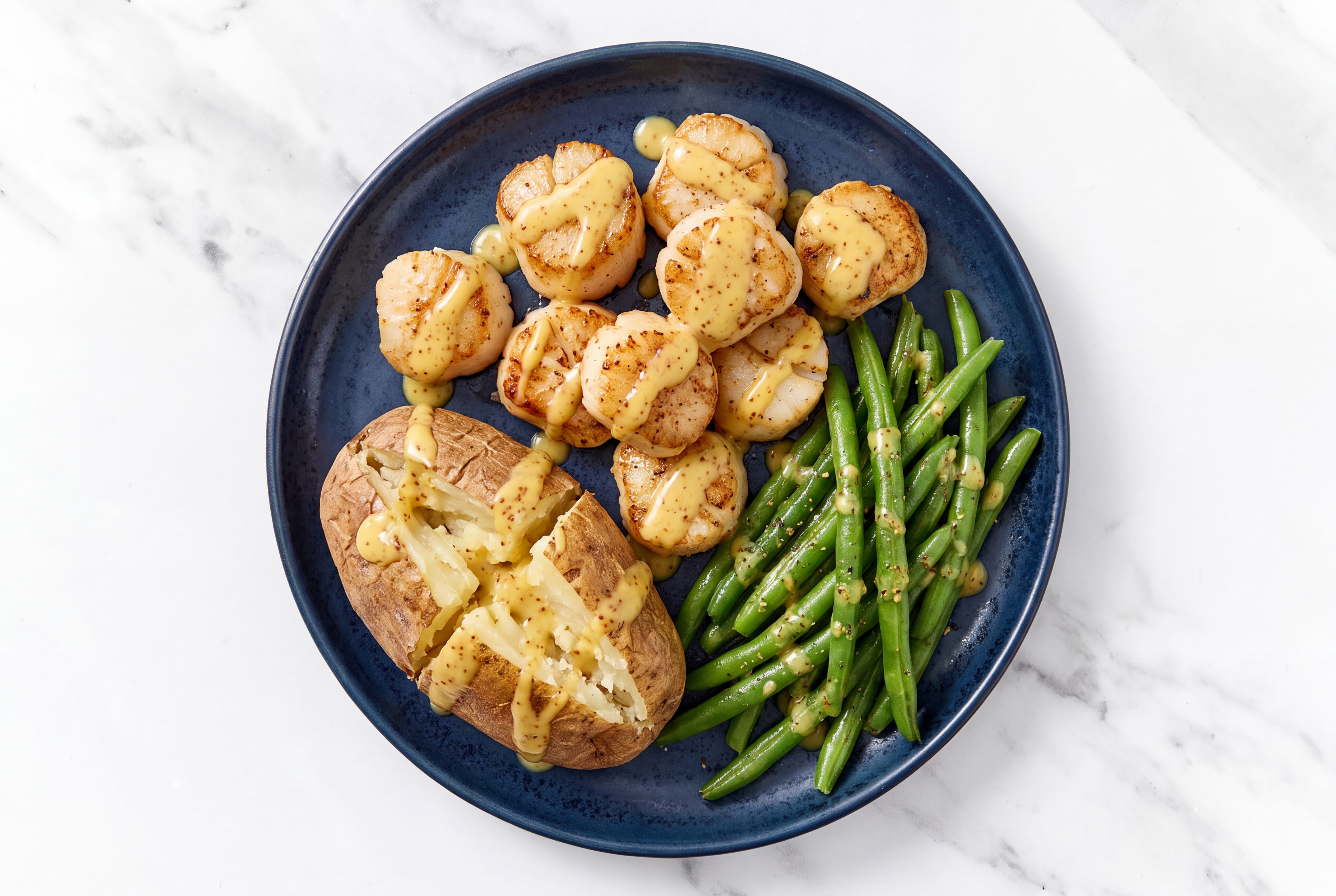 Honey Mustard Jumbo Scallops with Russet Potato & Green Beans