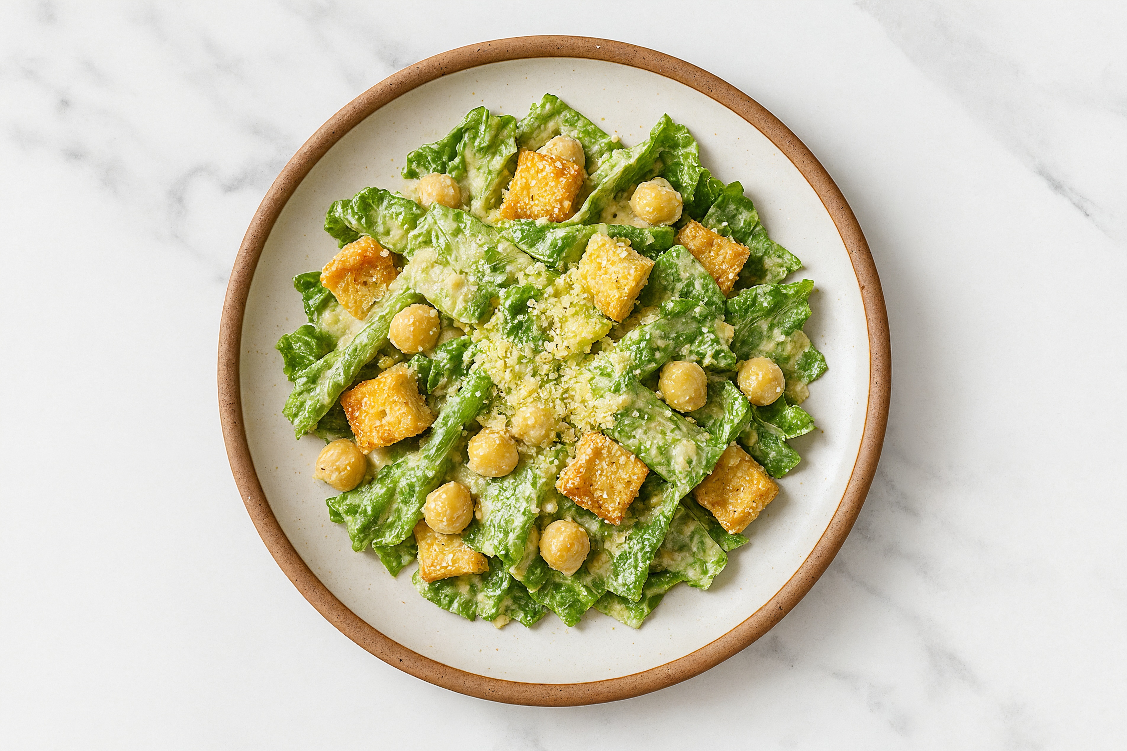 Creamy Miso Chickpea Caesar with Grated Parmesan Cheese