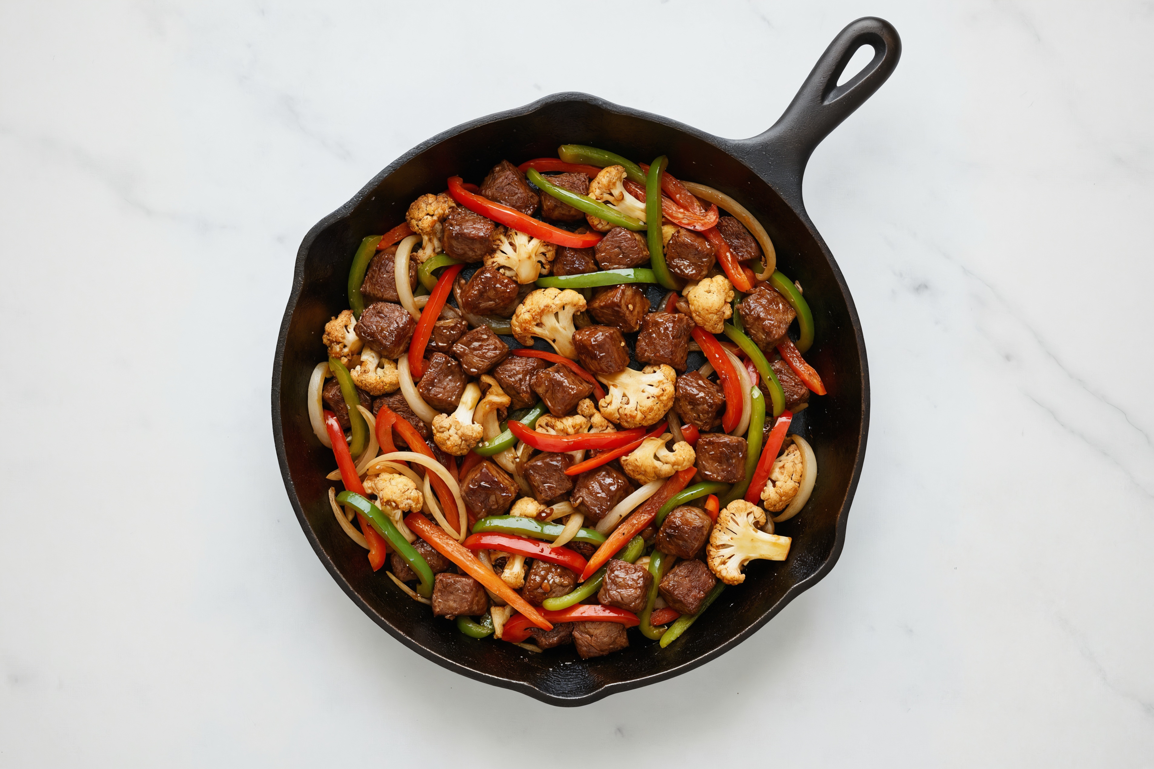 Japanese BBQ Bison Stir-Fry with Cauliflower & Peppers