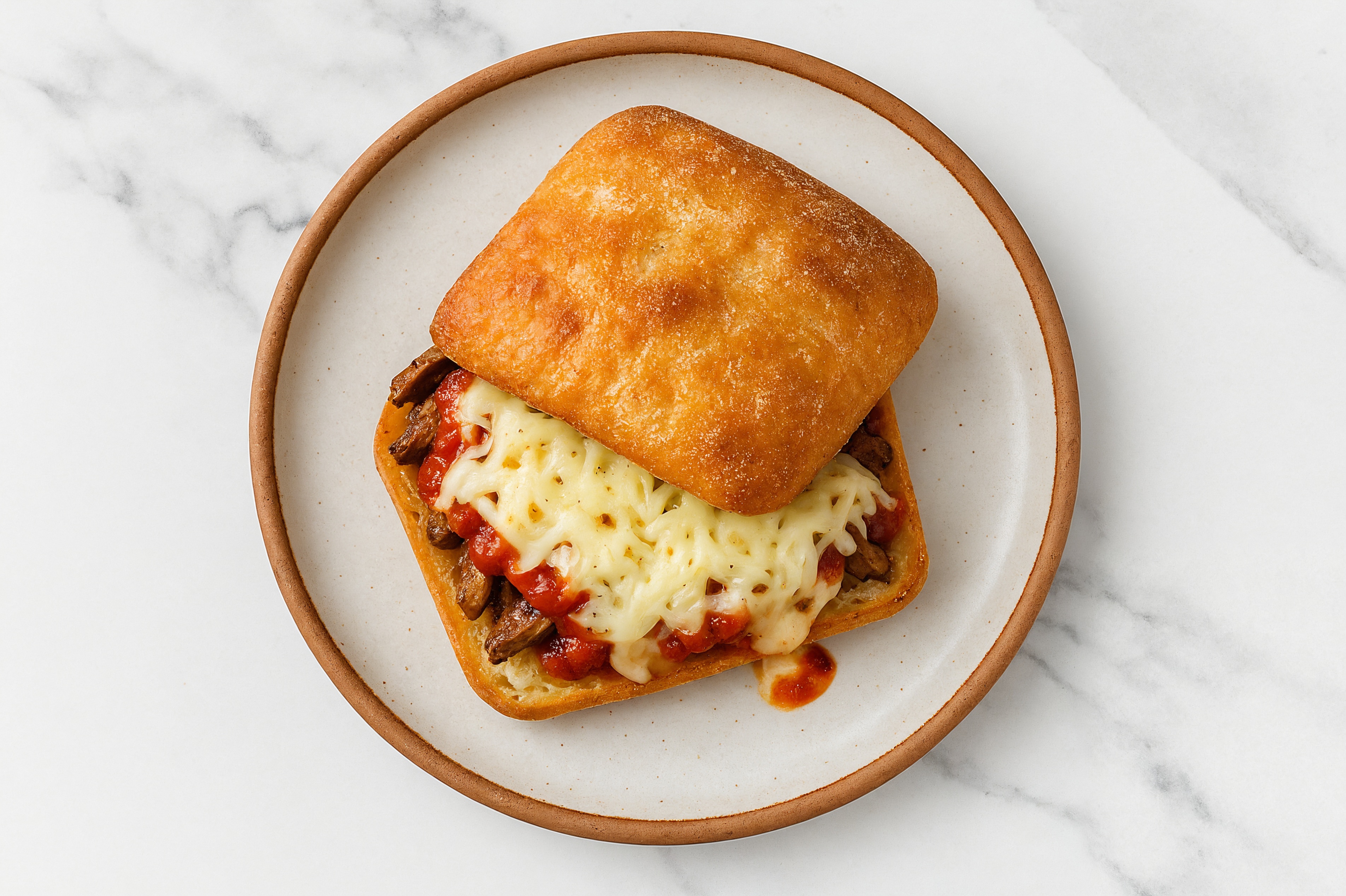 Marinara Beef Melt with Shredded Mozzarella Cheese