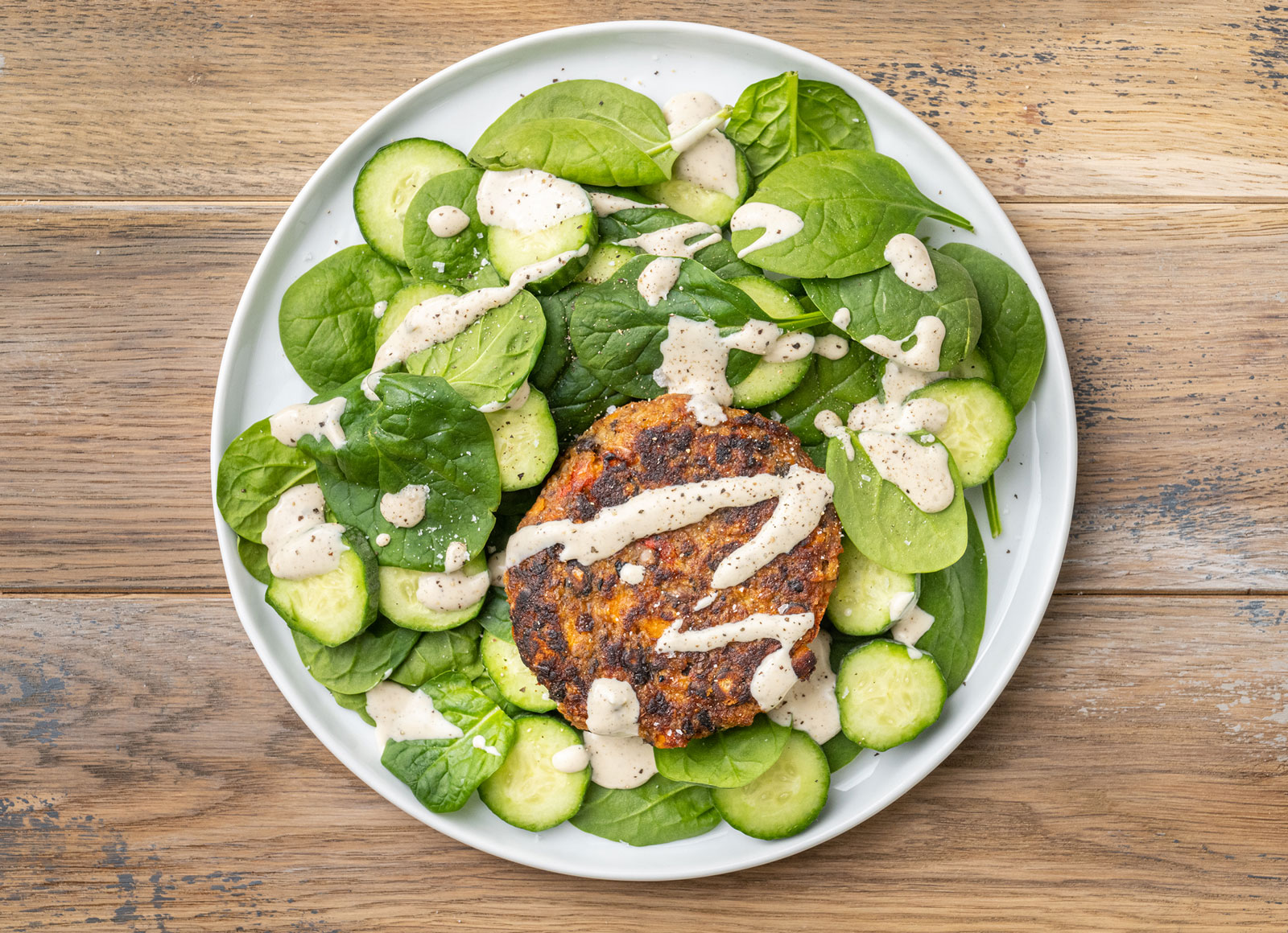 Black Bean Burger + Cucumber Caesar