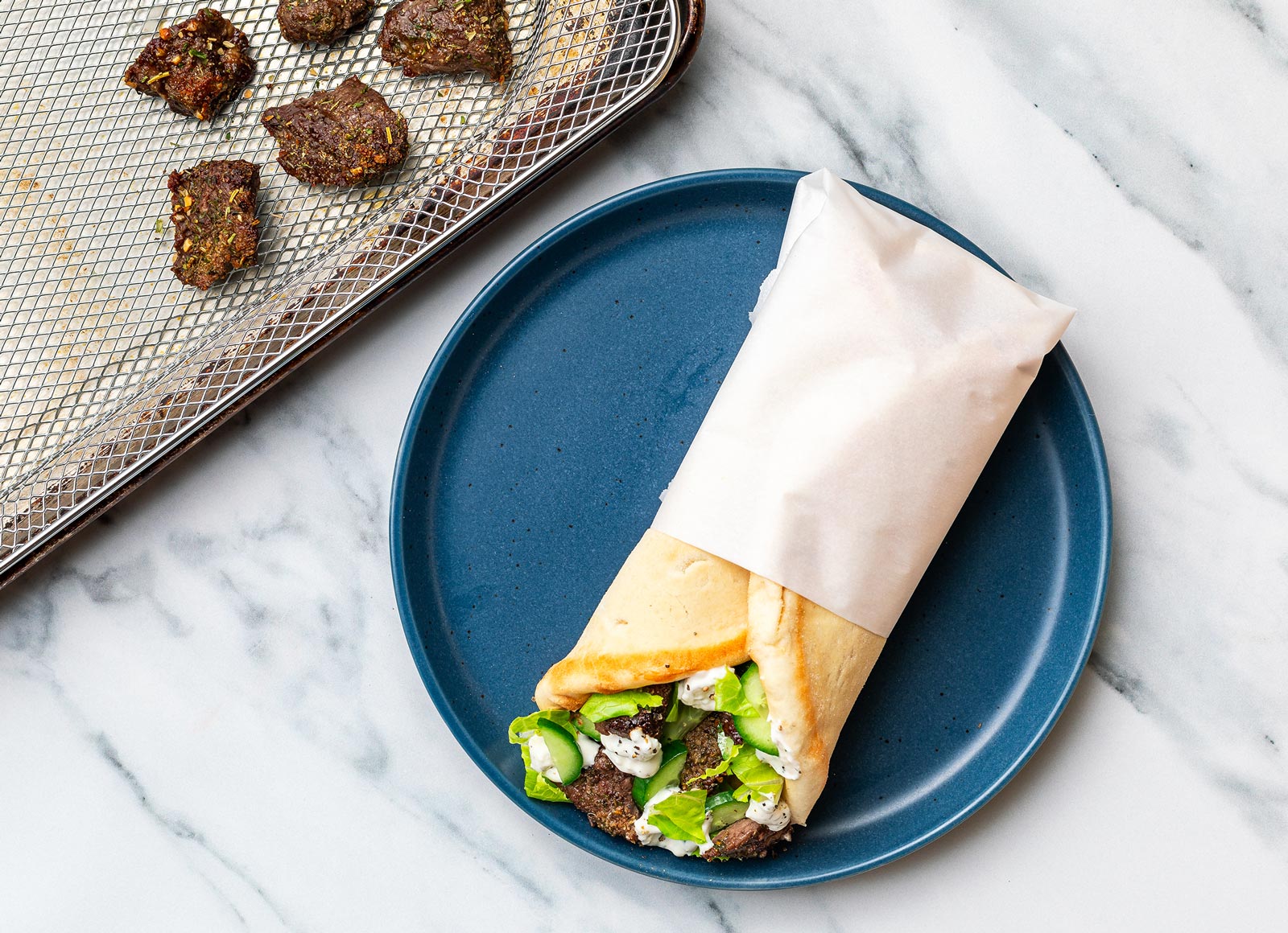 Air Fryer Beef Tzatziki Naan Wrap