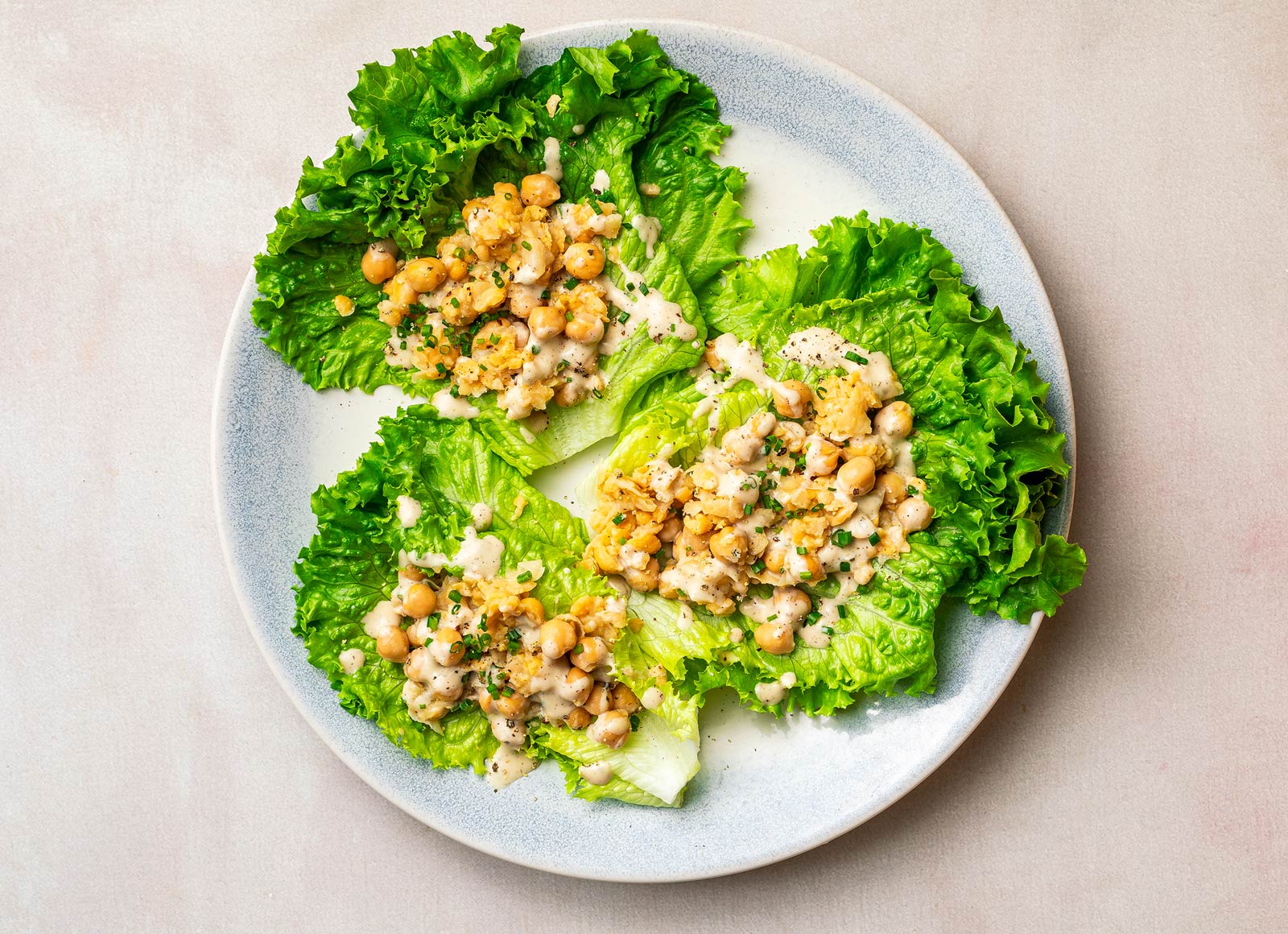 Caesar Mashed Chickpea Lettuce Wraps