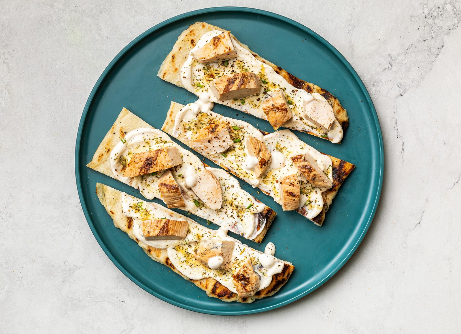 Seasoned Grilled Chicken Breast Alfredo Wood Pizza Crusts