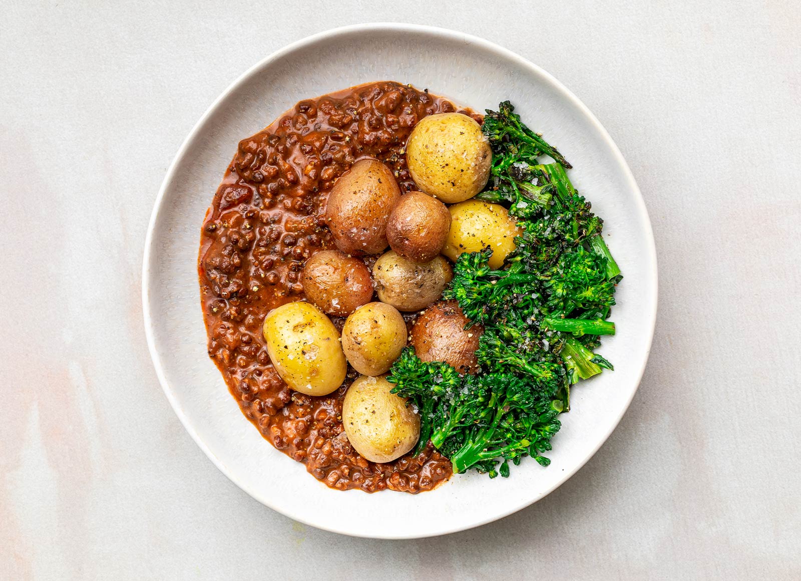 Sweet Baby Broccoli Black Lentil Dal Bowl with Potatoes
