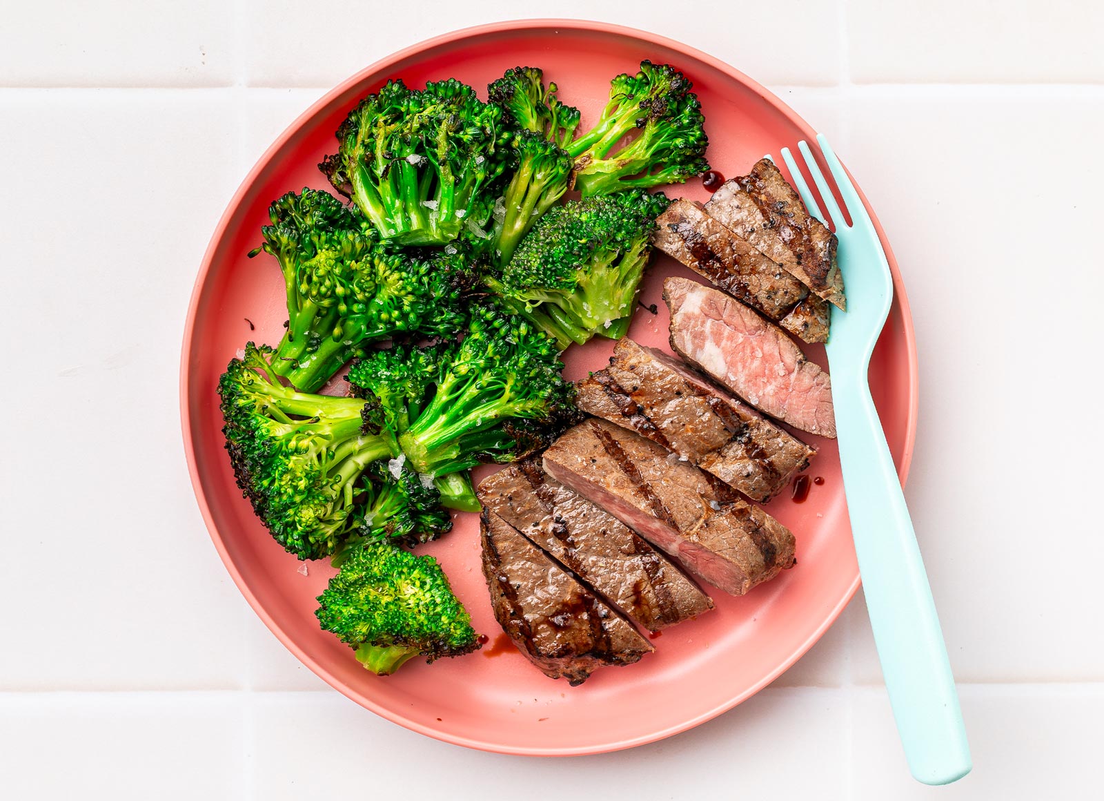 Simplest Sirloin Steak + Steamed Broccoli Florets