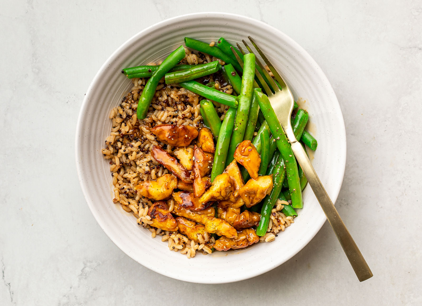 Gingery Tofu + Green Bean Rice Bowl