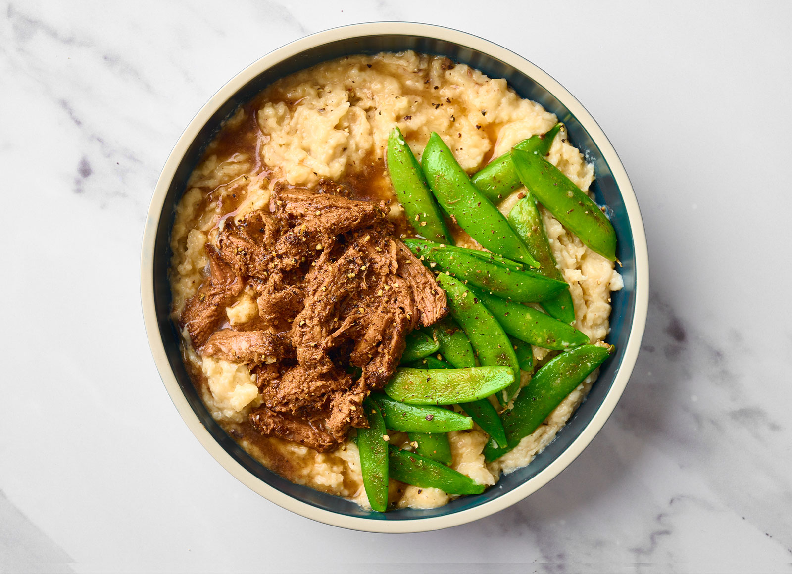 Beef Short Ribs + Snap Peas with Cauli Mash