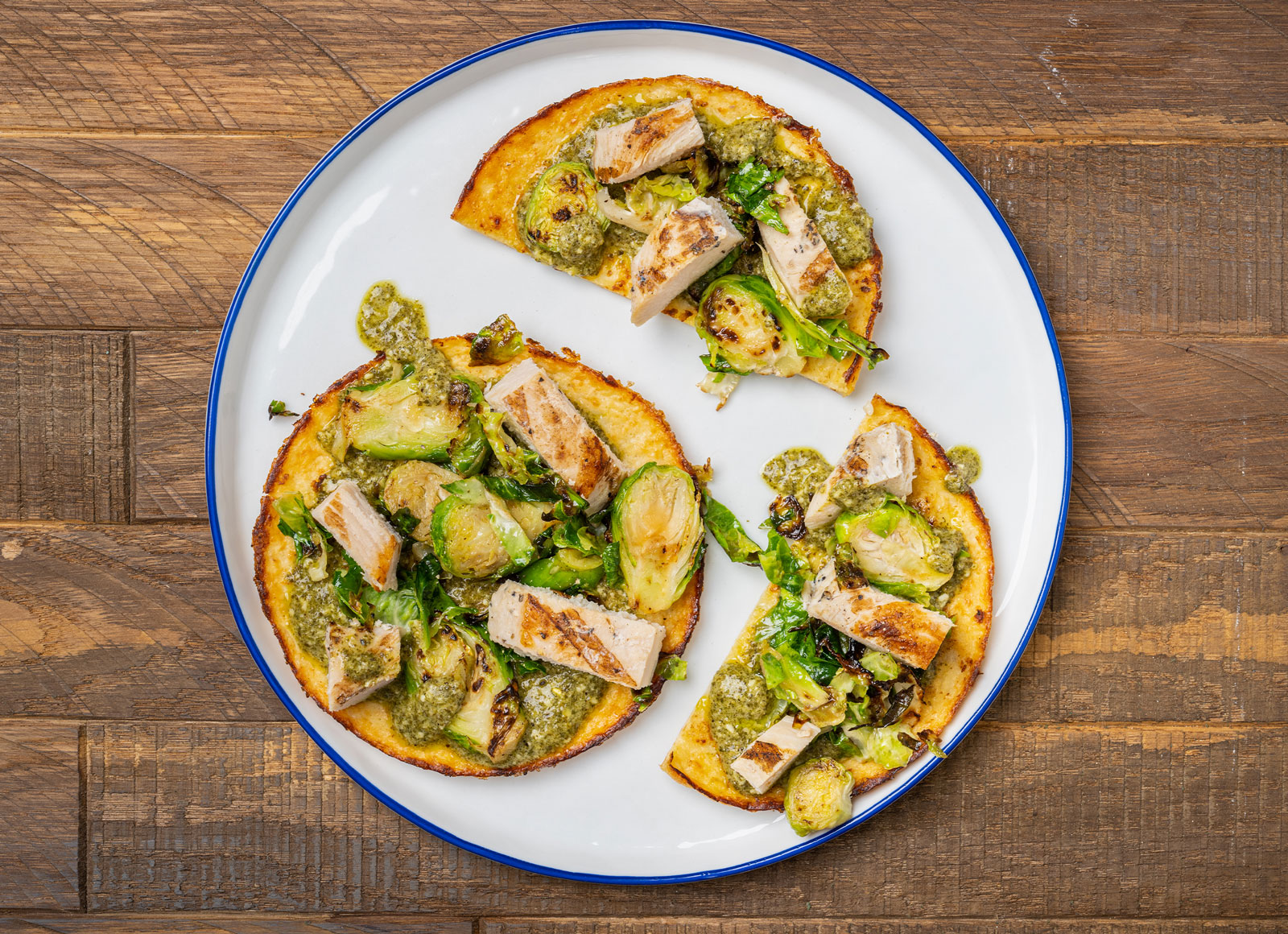 Basil Pesto Seasoned Grilled Chicken Breast Cauliflower Toast