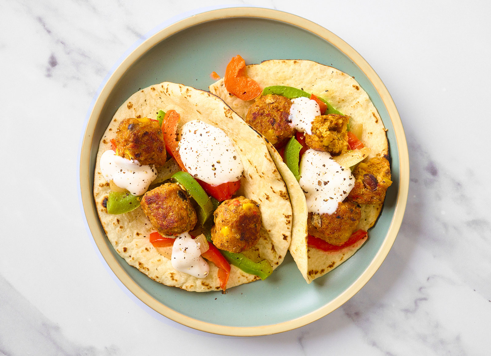 Creamy Black Bean Veggie Ball Fajitas
