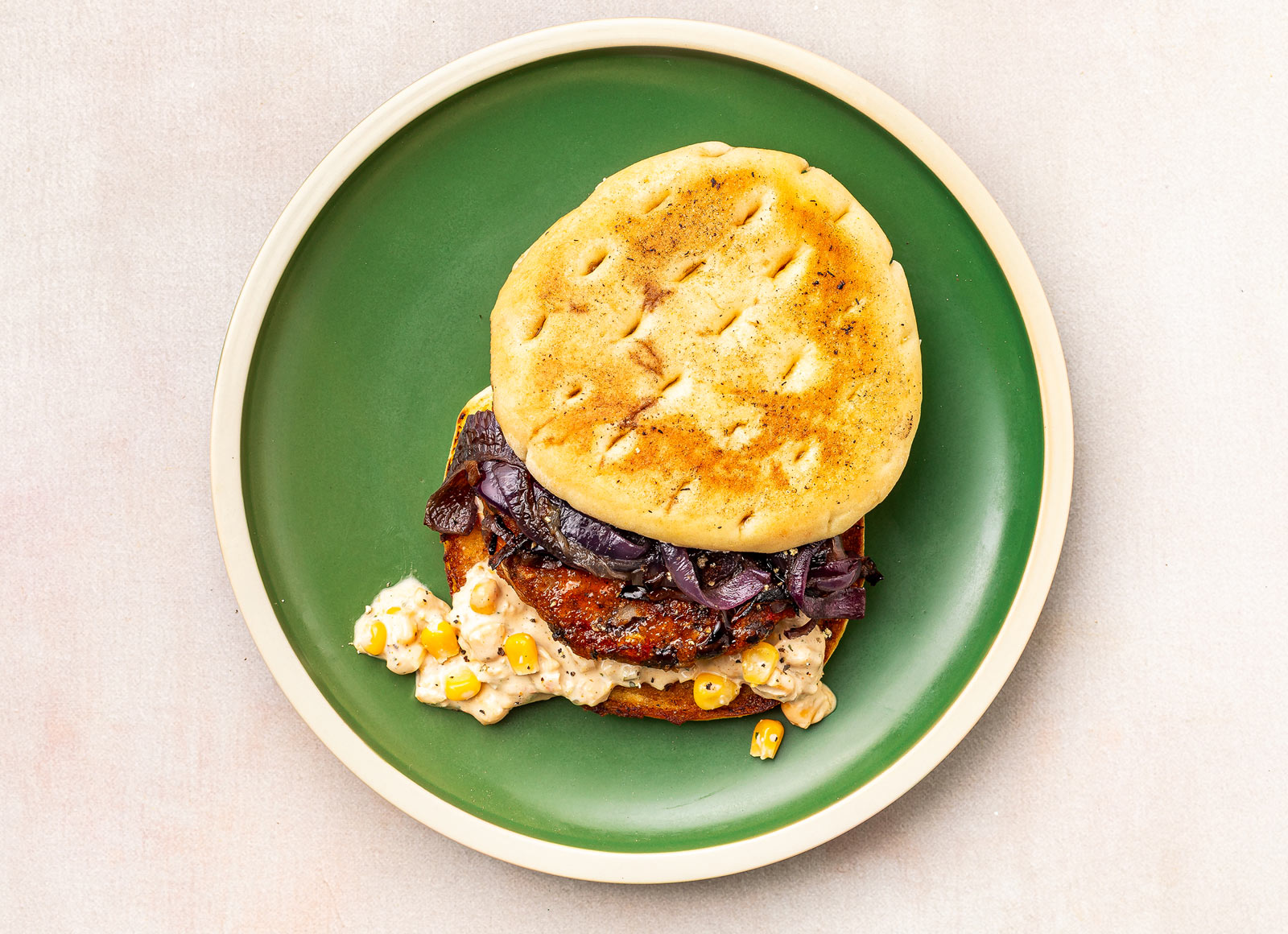 Black Bean Burger with Mexican Street Corn on Brioche Buns