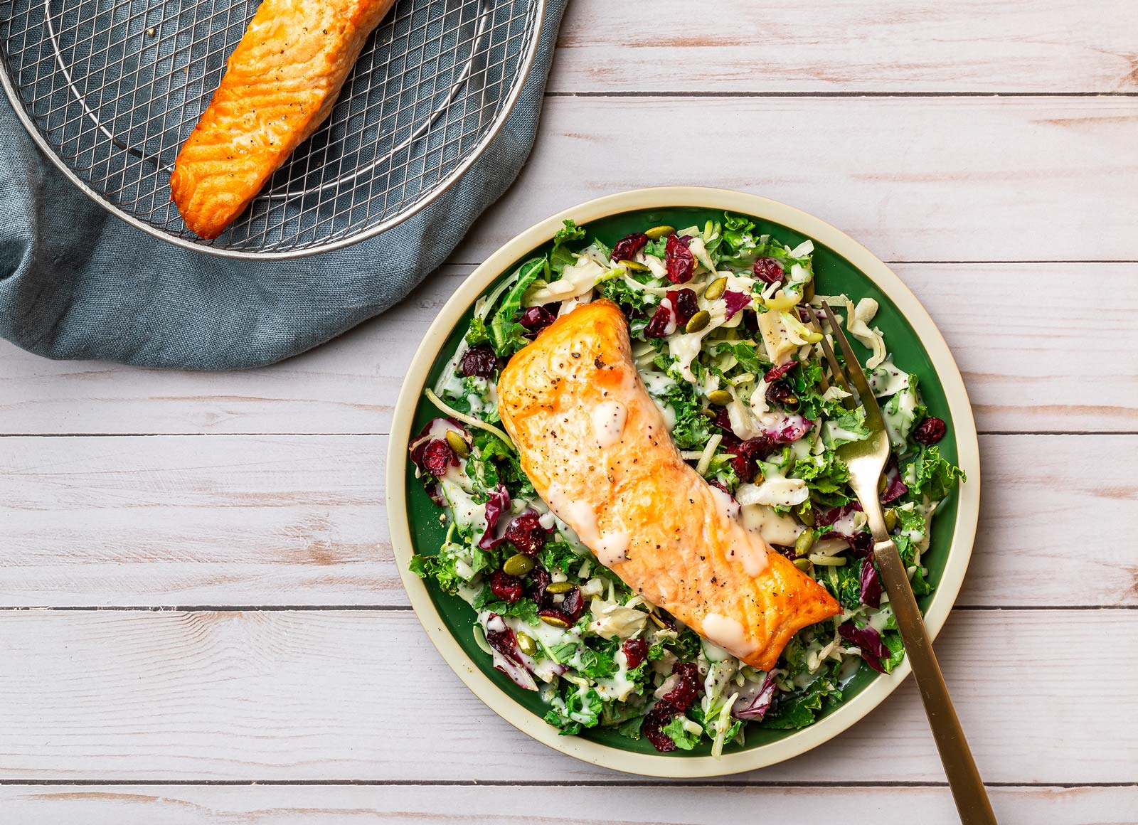 Sweet Kale Salad with Air Fryer Salmon