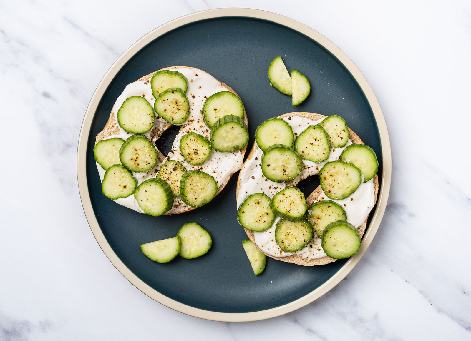 Bagel with Dairy-Free Schmear + Cucumbers