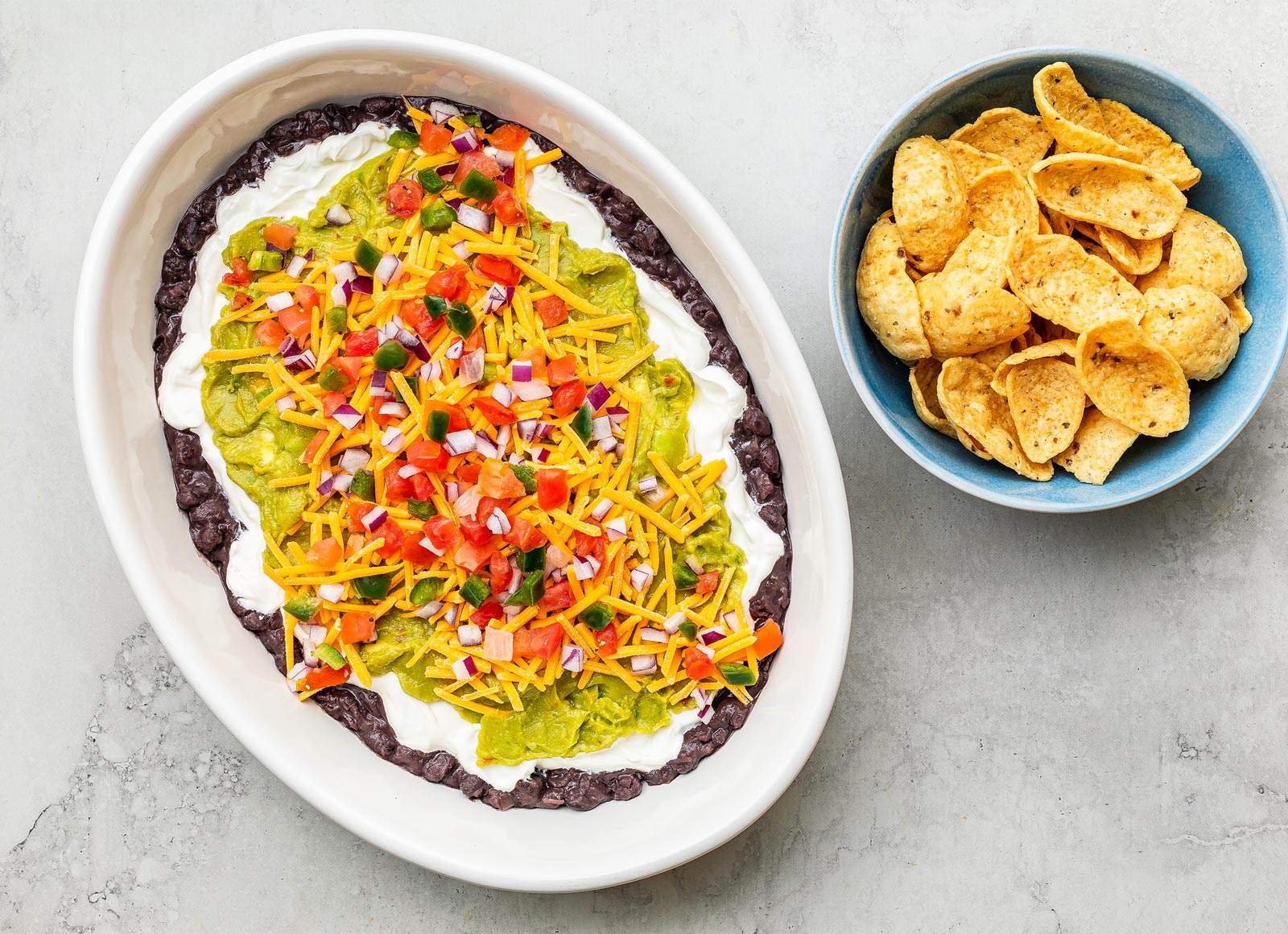 Chips + Black Bean Five-Layer Dip