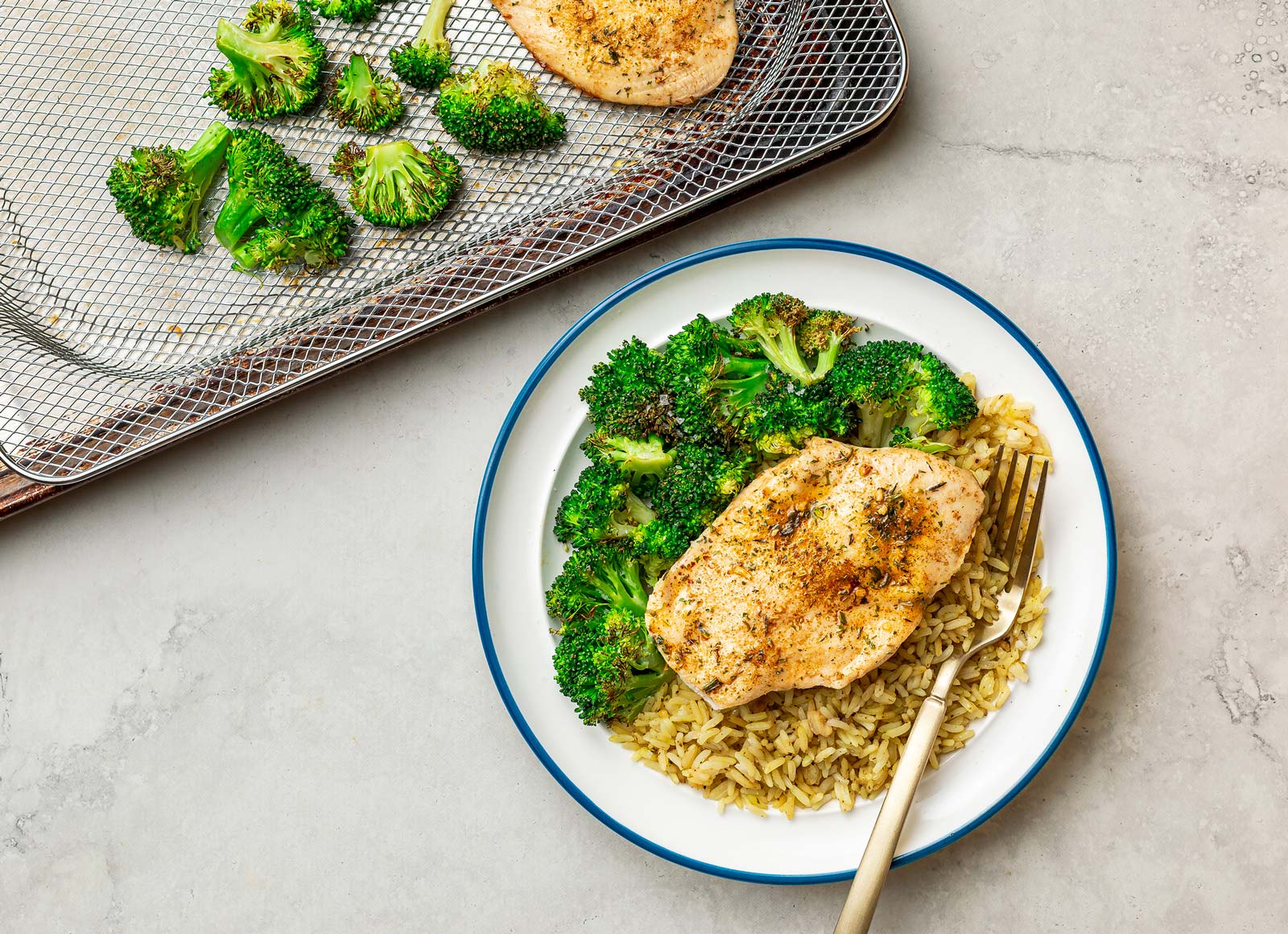 Air Fryer Chicken + Broccoli with Seasoned Jasmine Rice