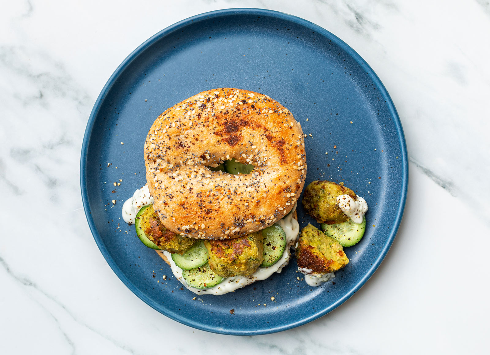 Mediterranean Falafel Bagel with Dairy-Free Tzatziki