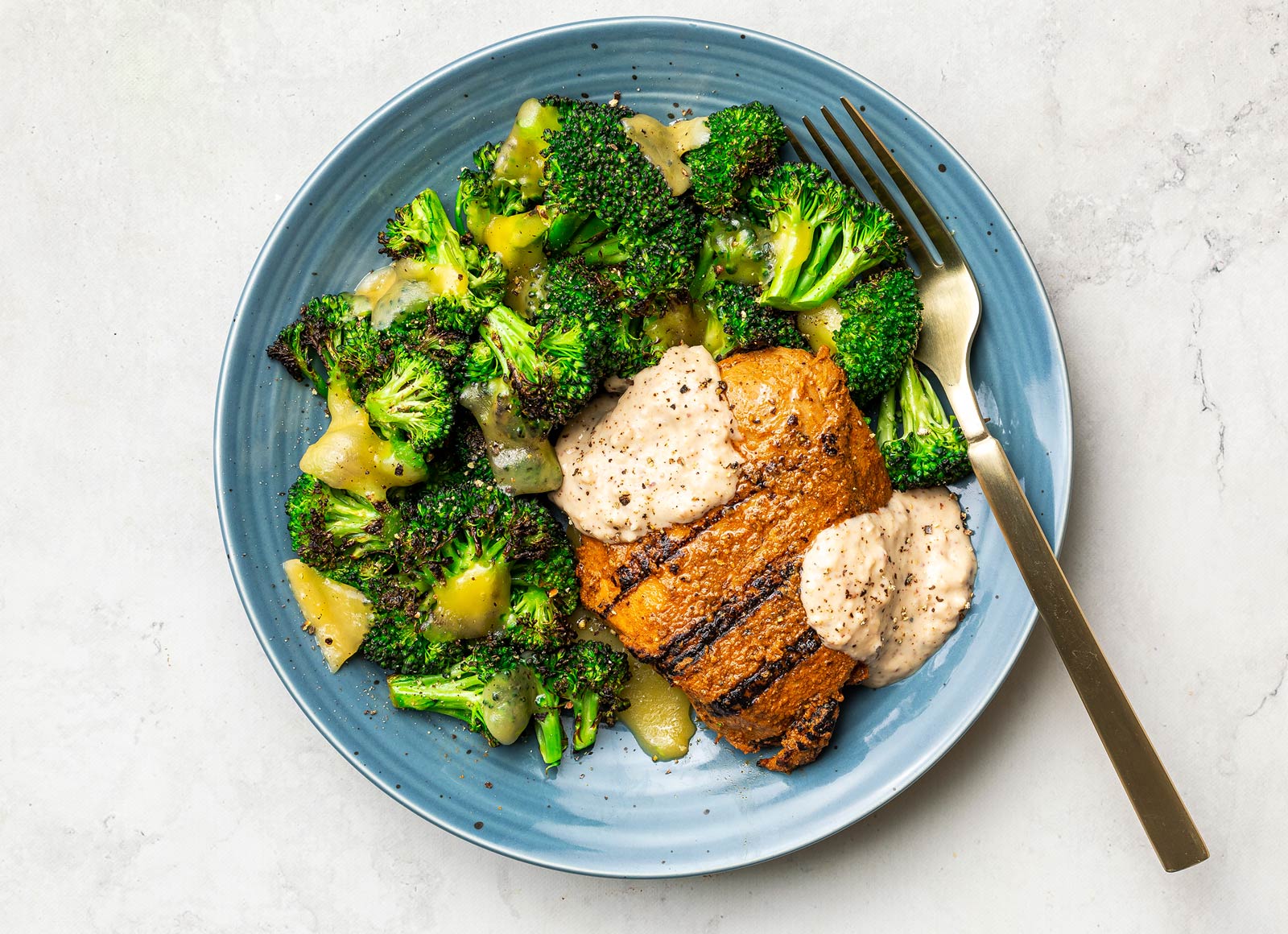French Onion-Smothered Chicken + Cheesy Broccoli Florets