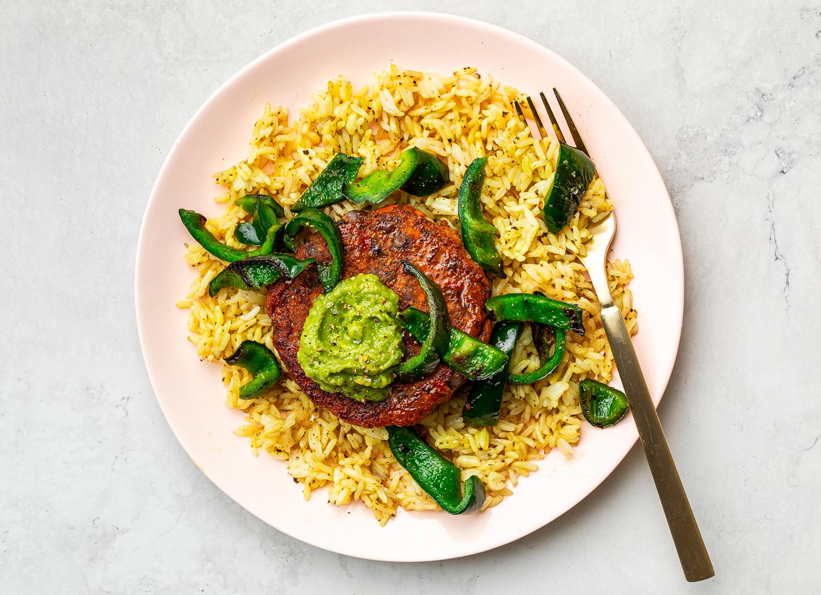 Poblano Black Bean Burger + Jasmine Rice