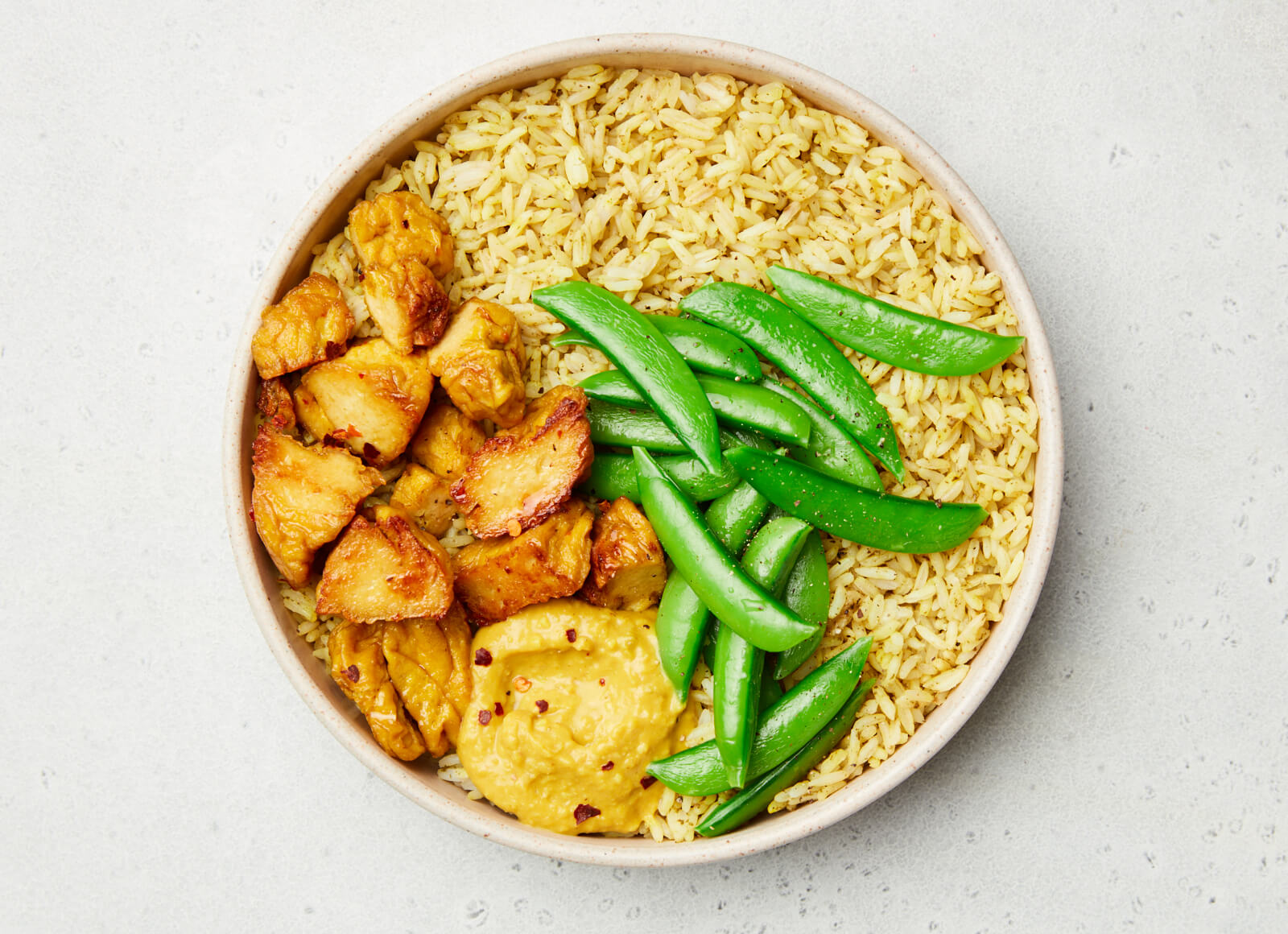 Curry Lemongrass Tofu Bowl with Pea Snaps