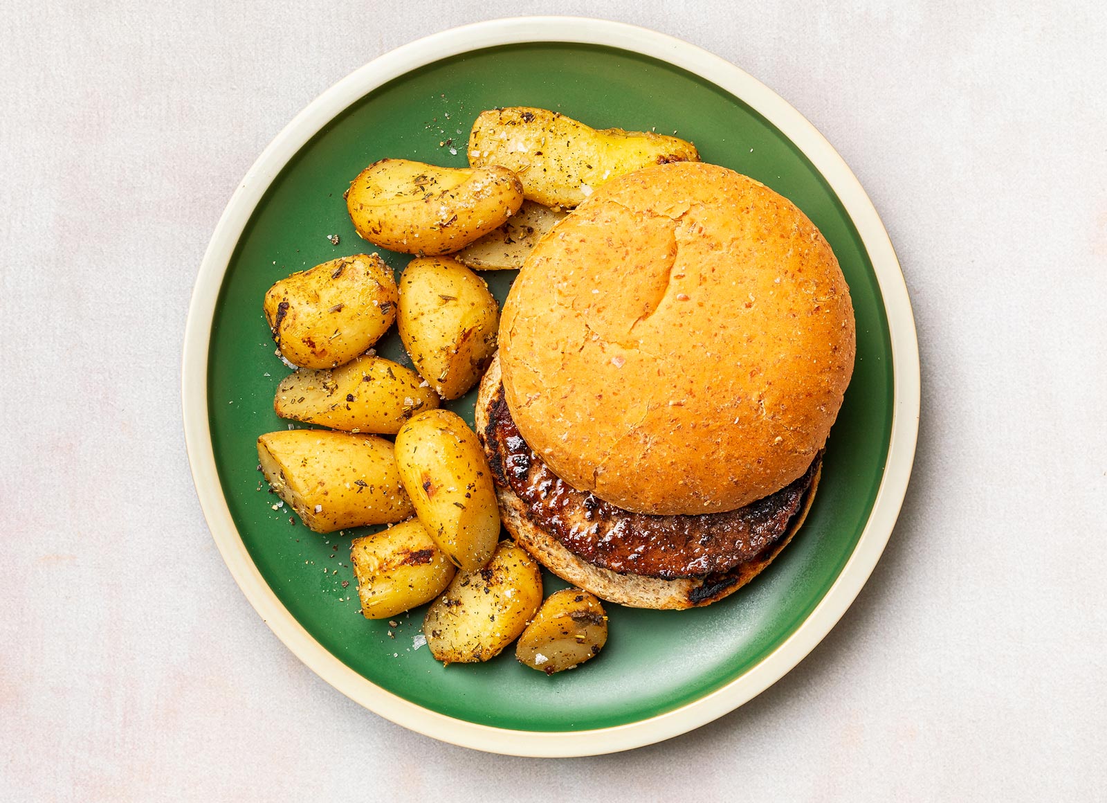 Beef Burger + Rosemary Potatoes