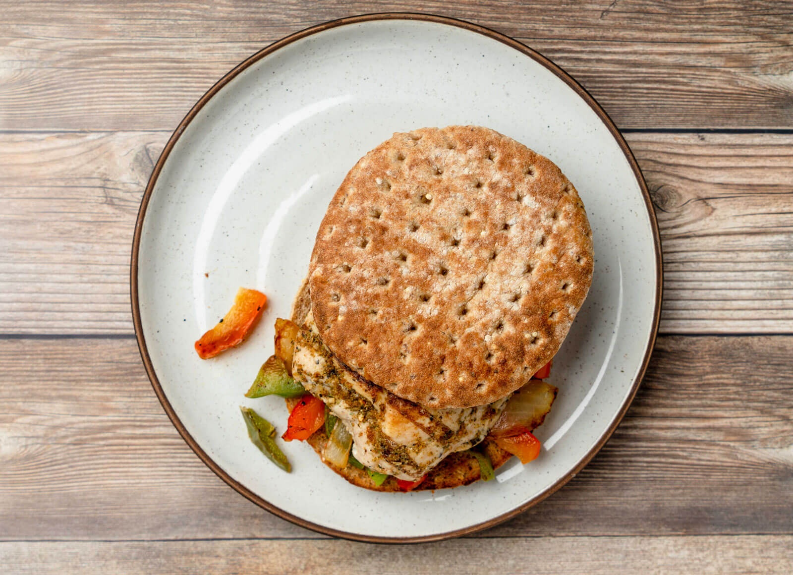 Grilled Seasoned Chicken Breast + Peppers Sandwich