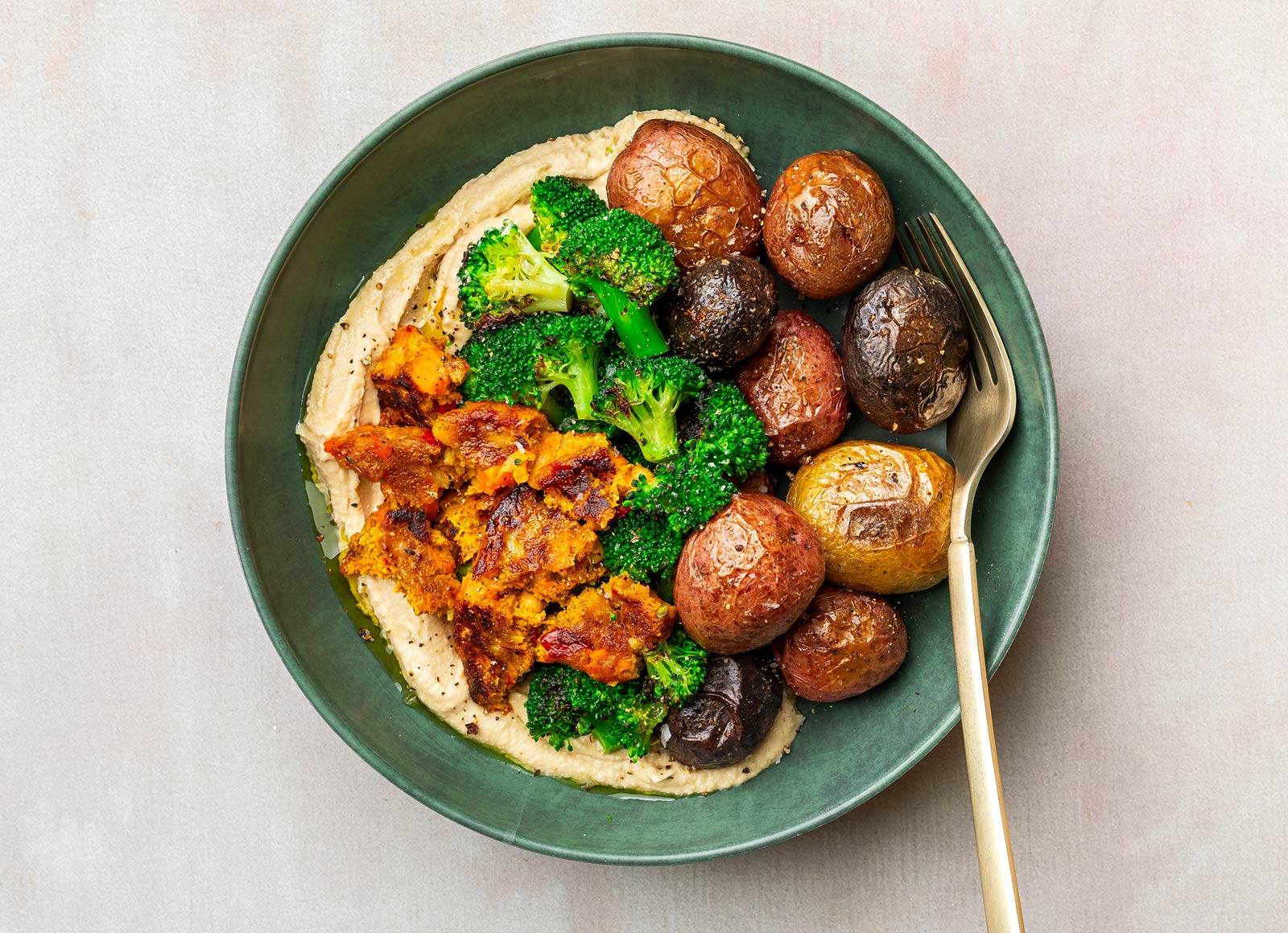 Sweet Potato Veggie Burger Lemon Garlic Hummus Bowl