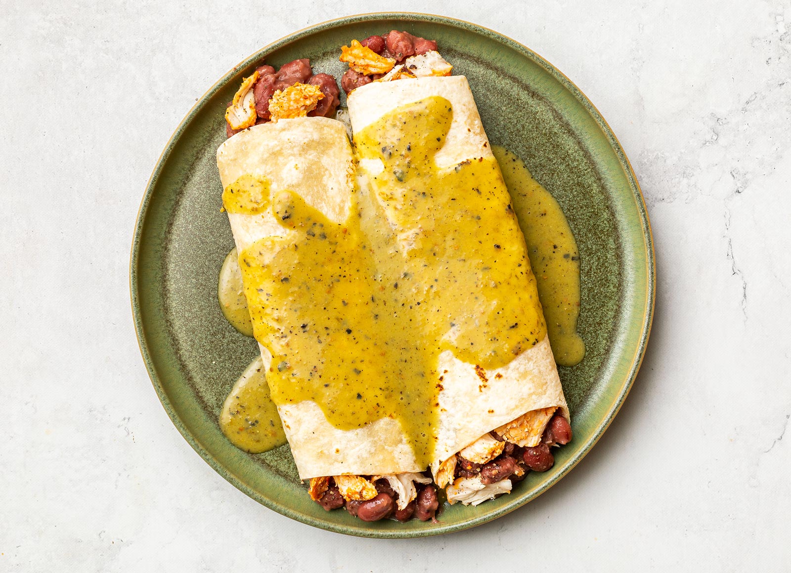 Green Chile Chicken + Bean Enchiladas