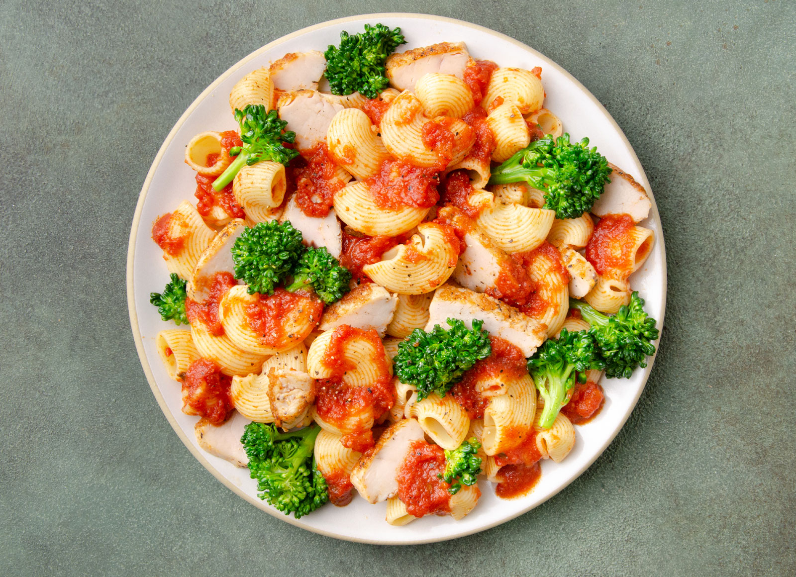 Chiocciole Pasta Marinara with Tender Turkey + Broccoli