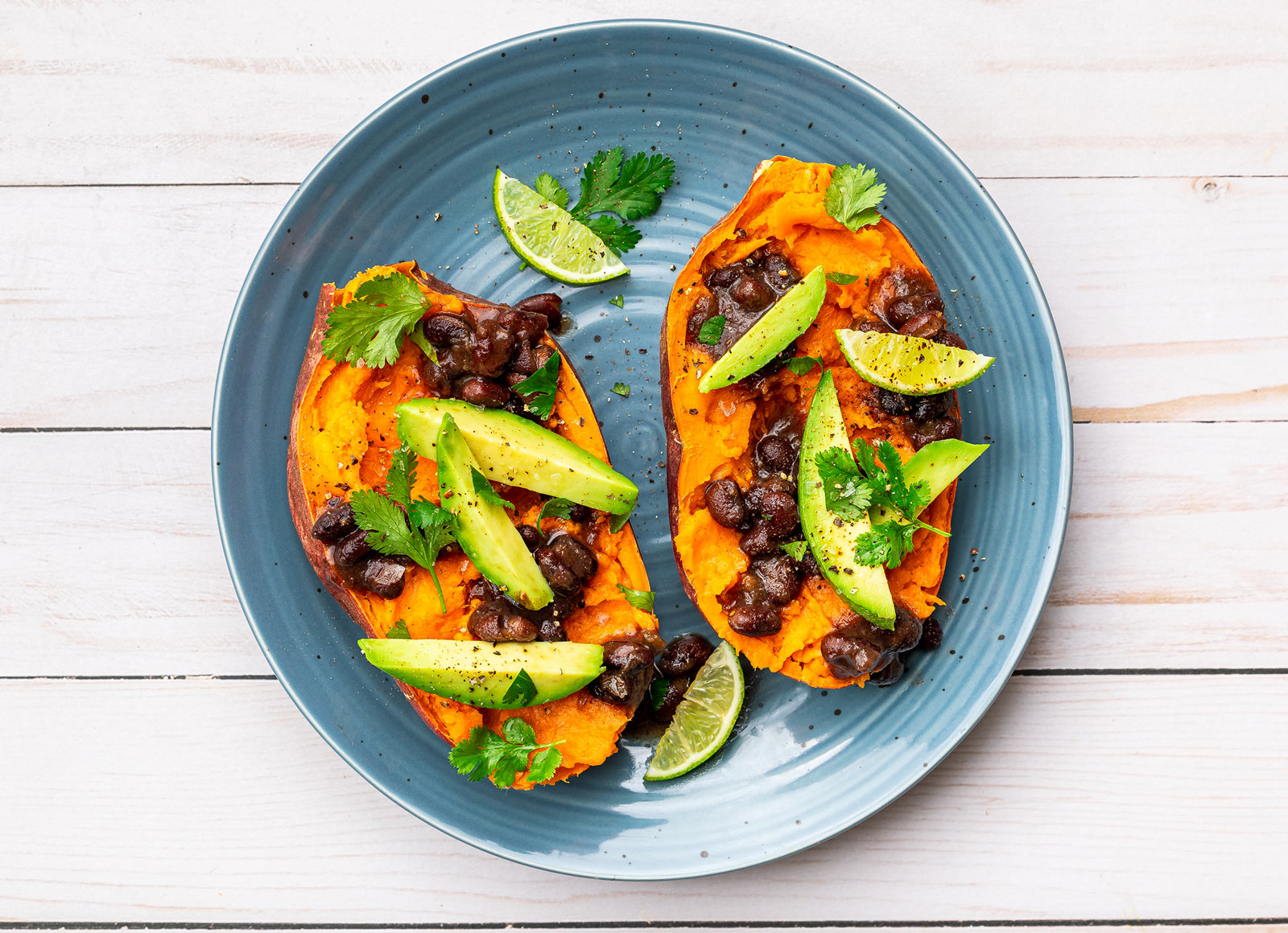 Black Bean + Avocado Stuffed Sweet Potato