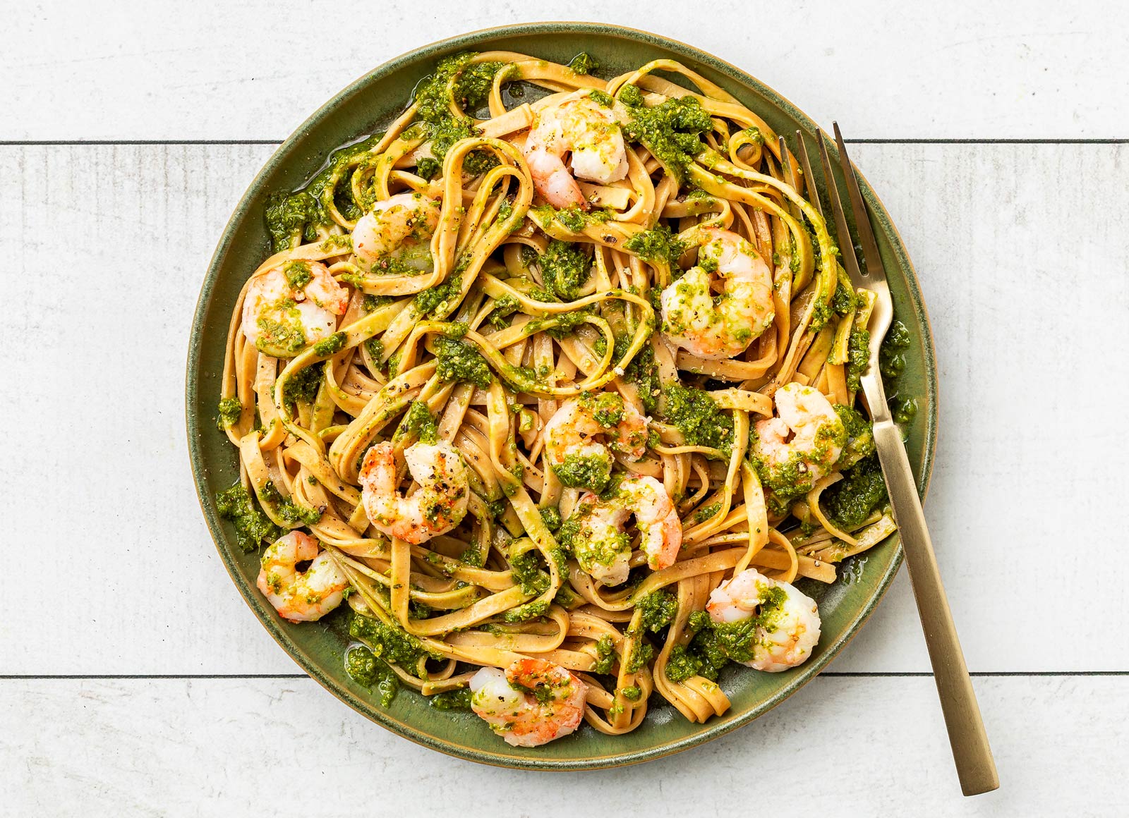 Pesto Medium Cooked Shrimp Linguine