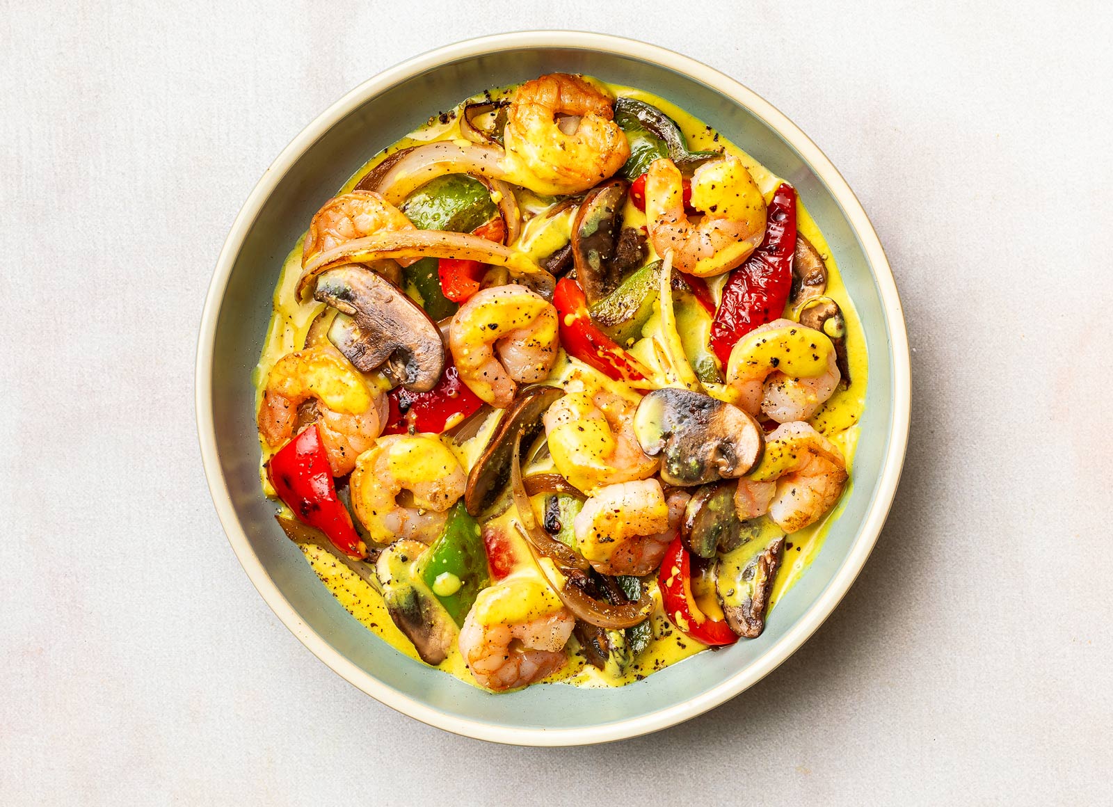 Coconut Curry Shrimp Soup with Peppers & Onions