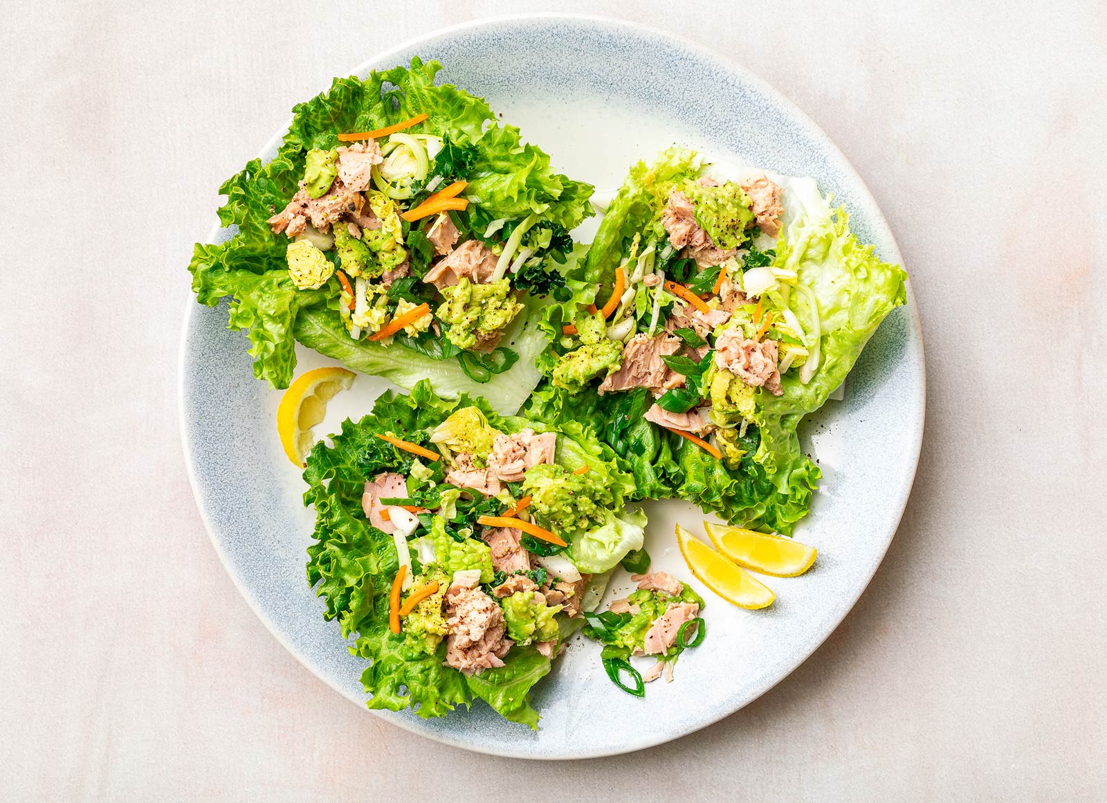 Lemony Avo Tuna Salad Lettuce Wraps