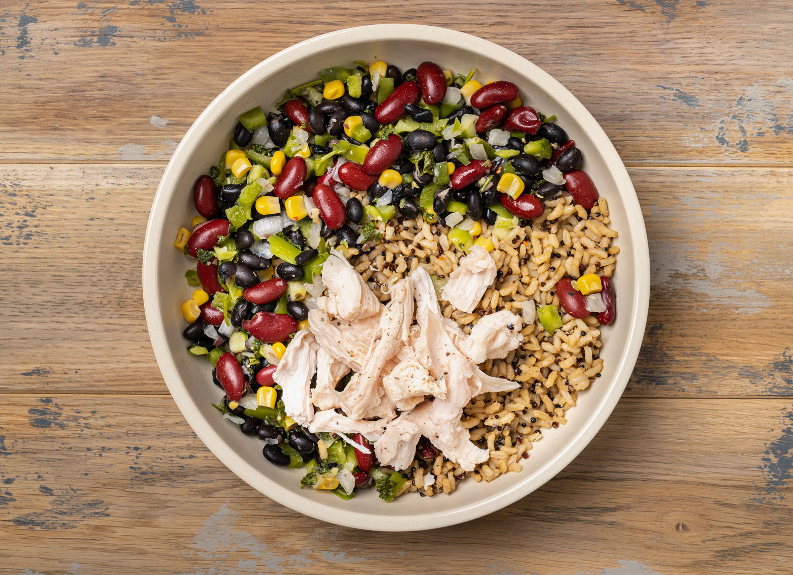 Hearty Chicken + Cucumber Corn Rice Bowl