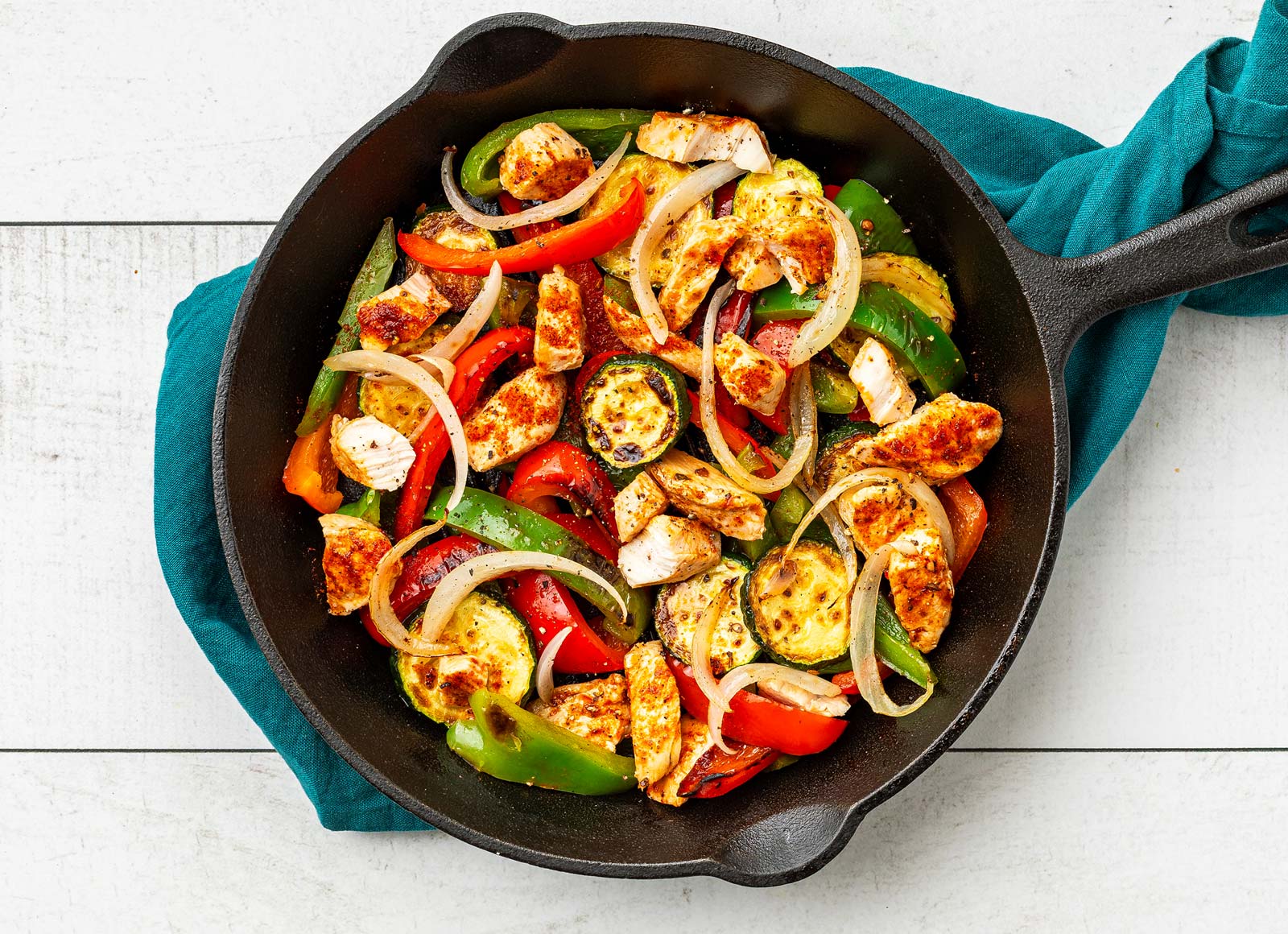 Blackened Chicken Breast + Zucchini Skillet with Bell Pepper Onion Saute