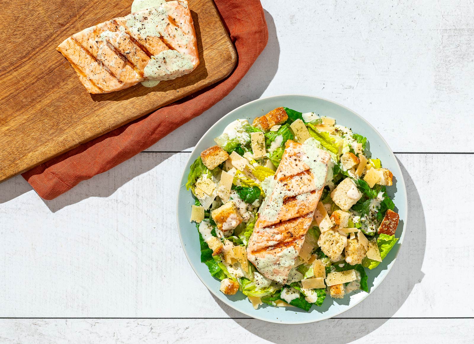 Grilled Green Goddess Salmon Caesar Salad