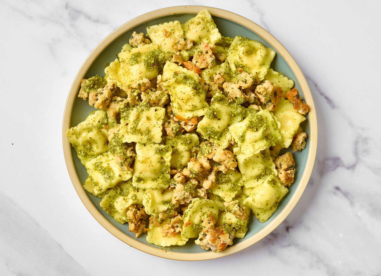 Pesto Cheese Ravioli with Bruschetta Chicken