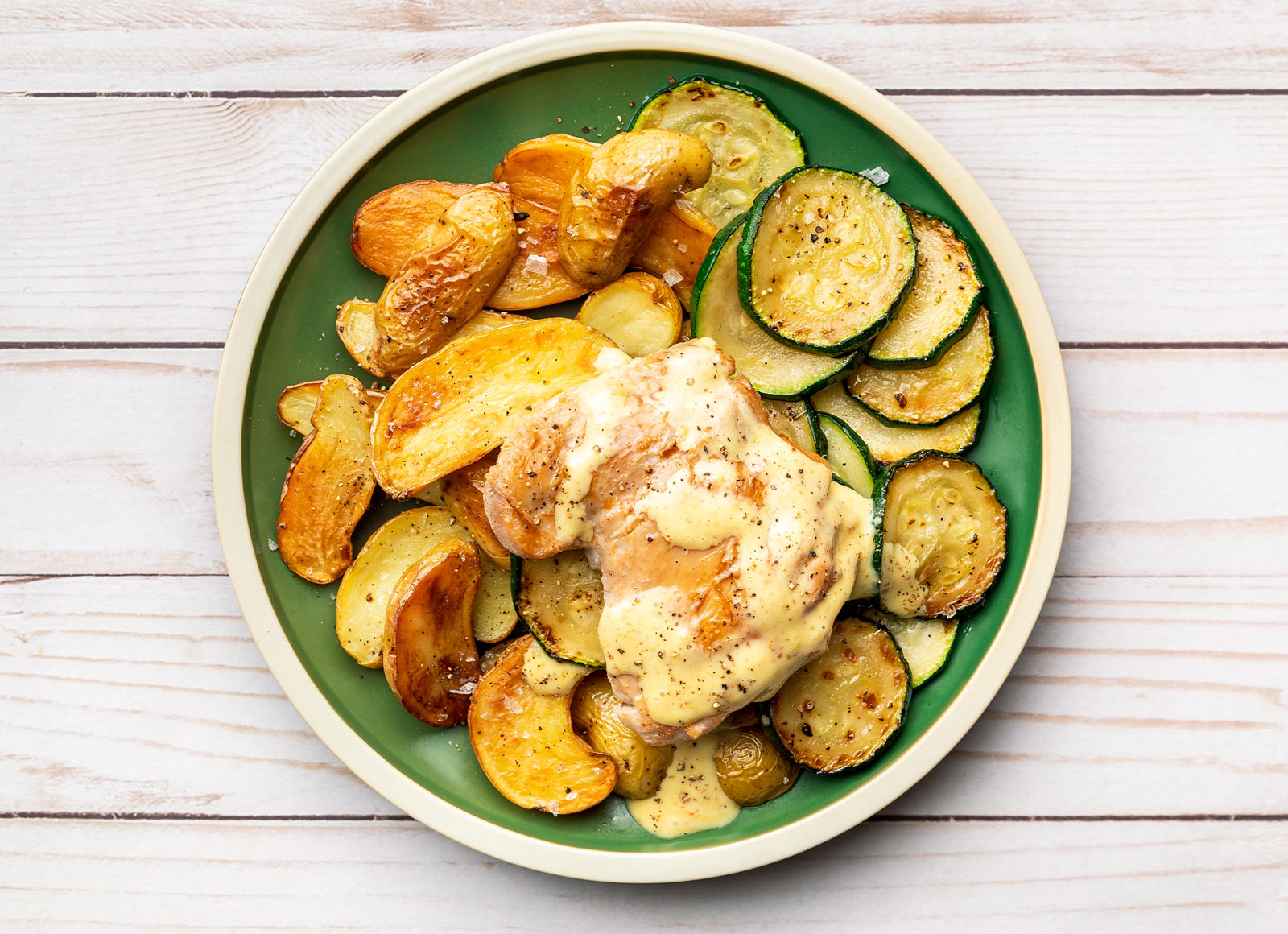 Honey Mustard Chicken Thighs + Roasted Potatoes