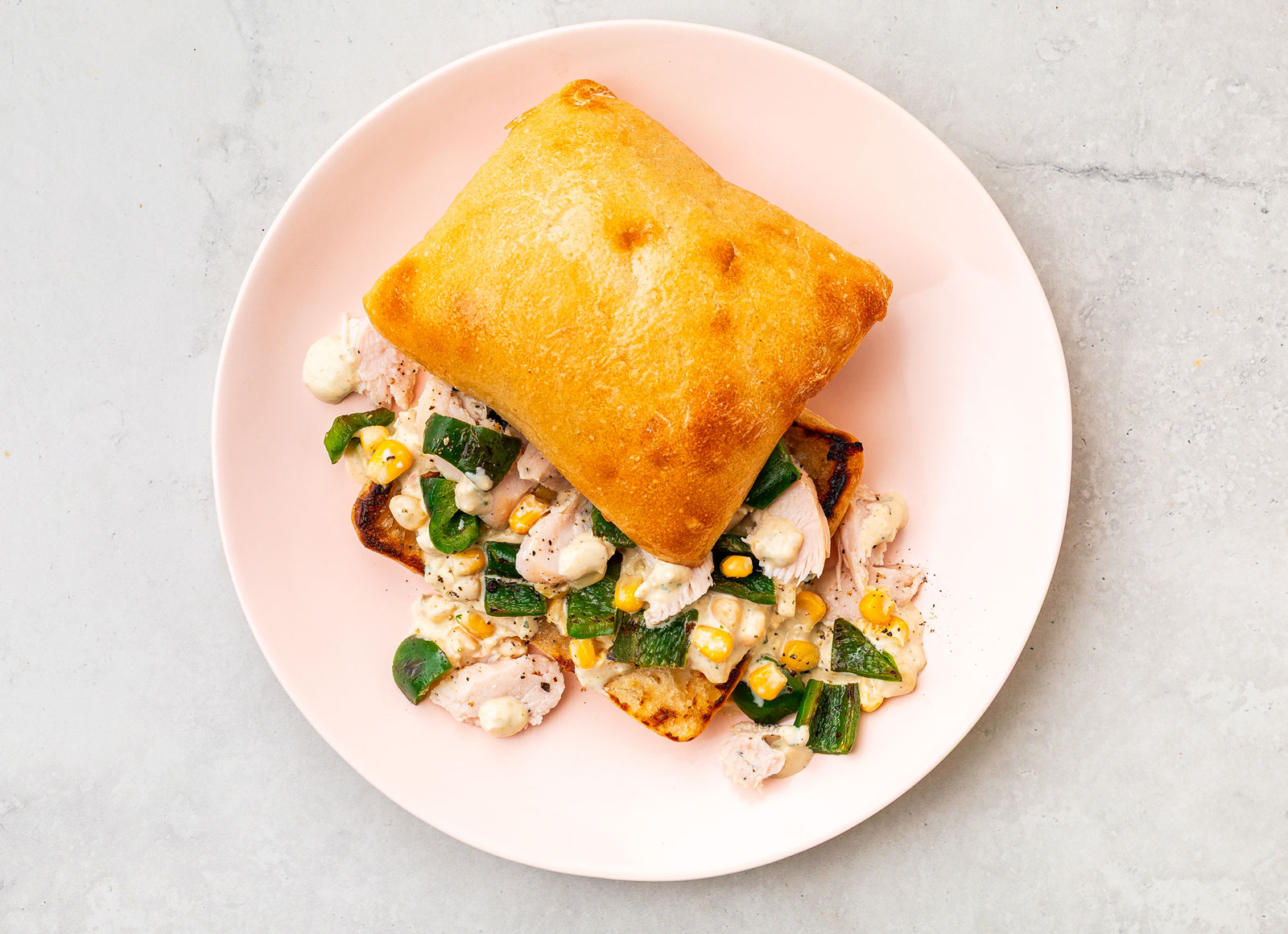 Roasted Poblano Street Corn Chicken Salad Sandwich
