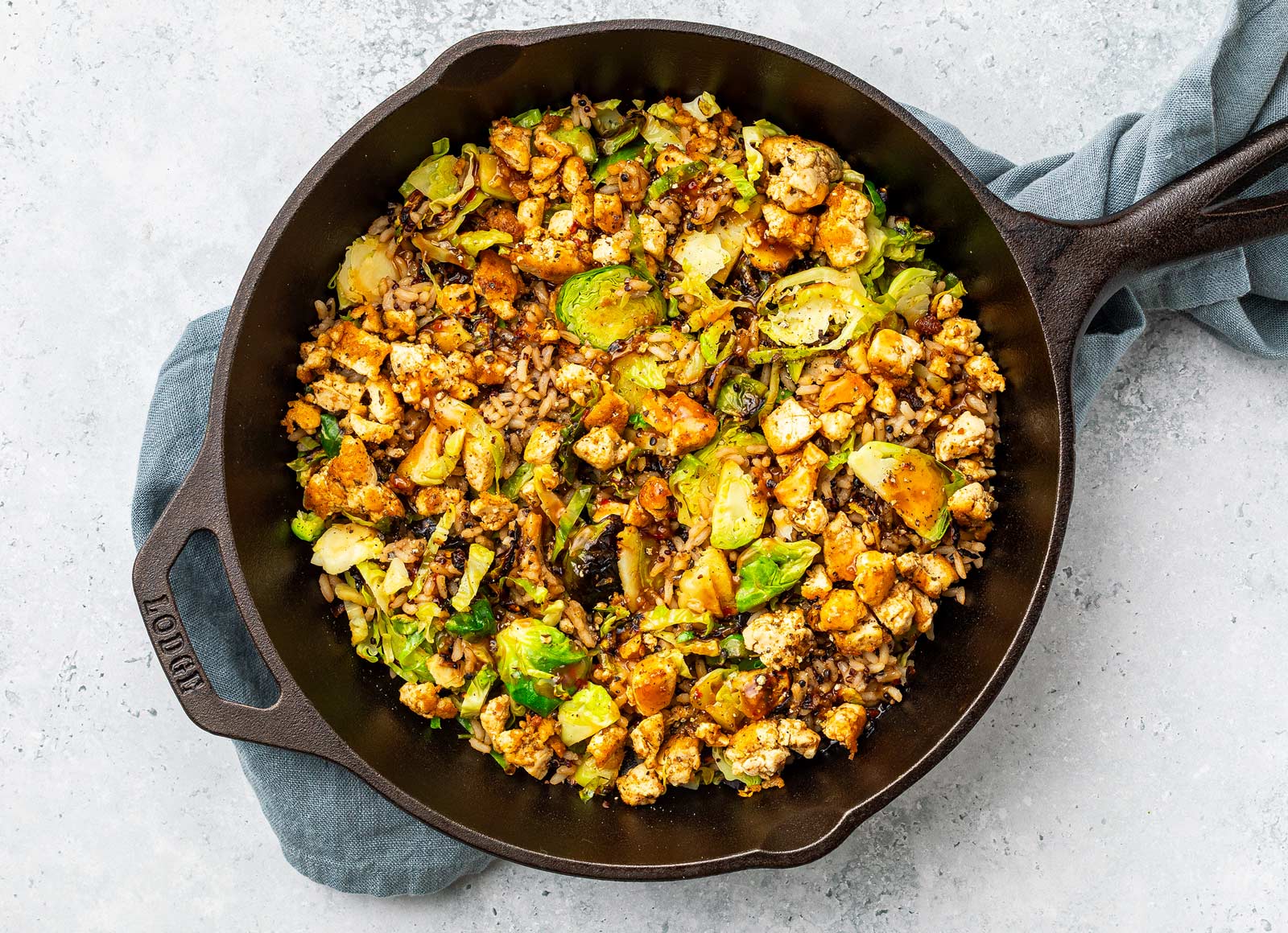 Gingery Spiced Tofu + Brussels Fried Rice