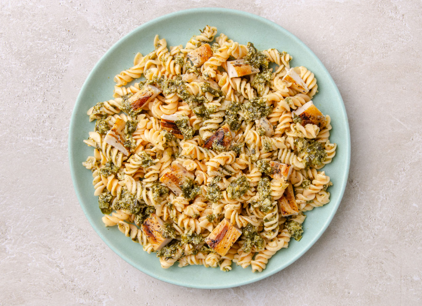 Doubled Up Pesto Protein Pasta with Seasoned Grilled Chicken Breast