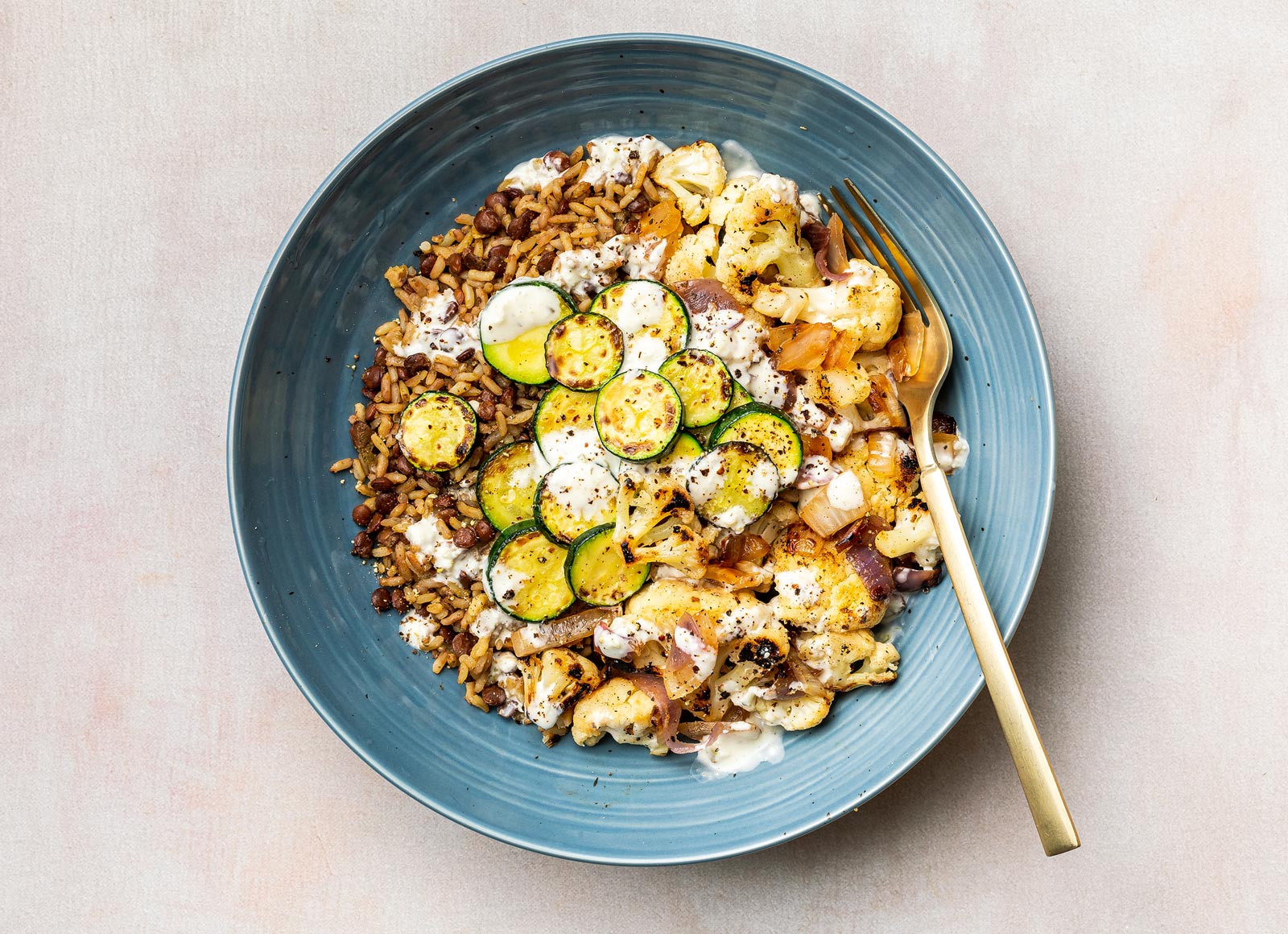 Garlicky Garden Veggie Grain Bowl with Zucchini