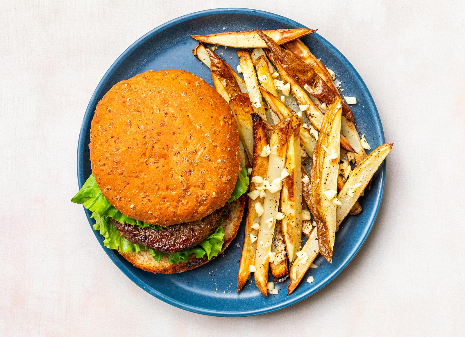 Juicy Hamburger + Garlic Fries with Ground Beef Patties