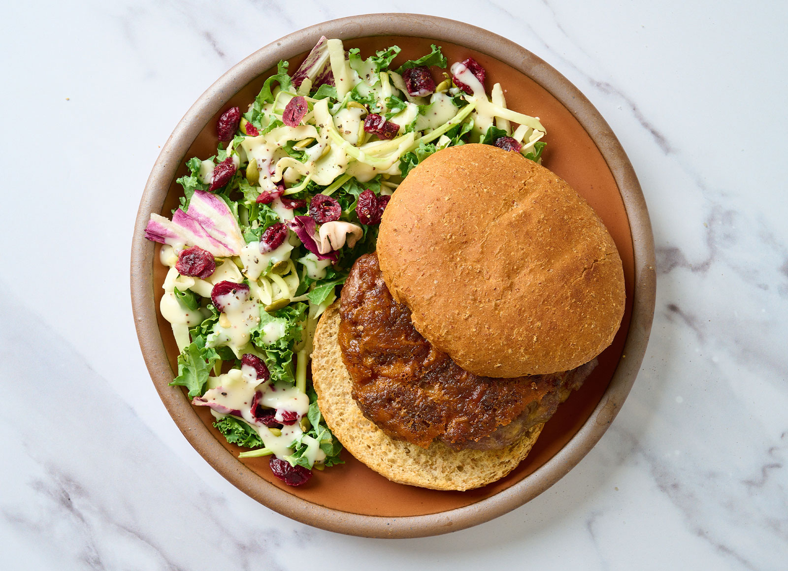 Bacon + Cheddar Beef Burger with Kale Salad