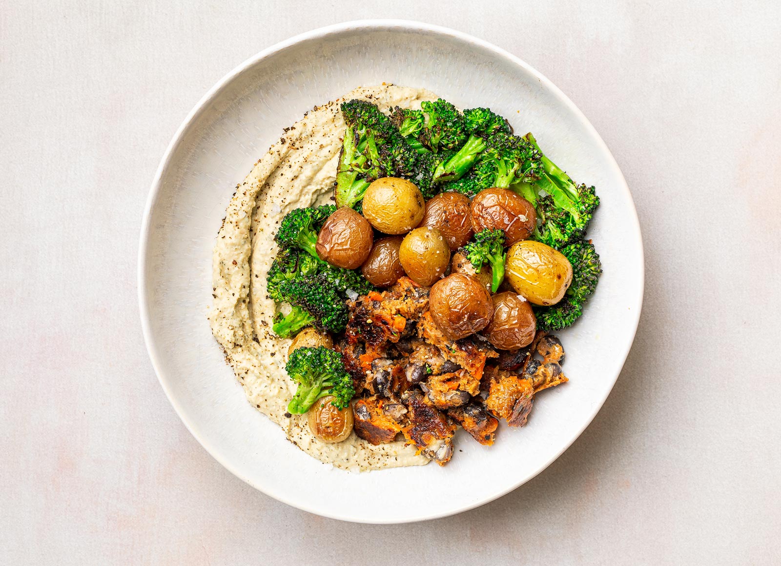 Zesty Hummus + Black Bean Burger Bowl