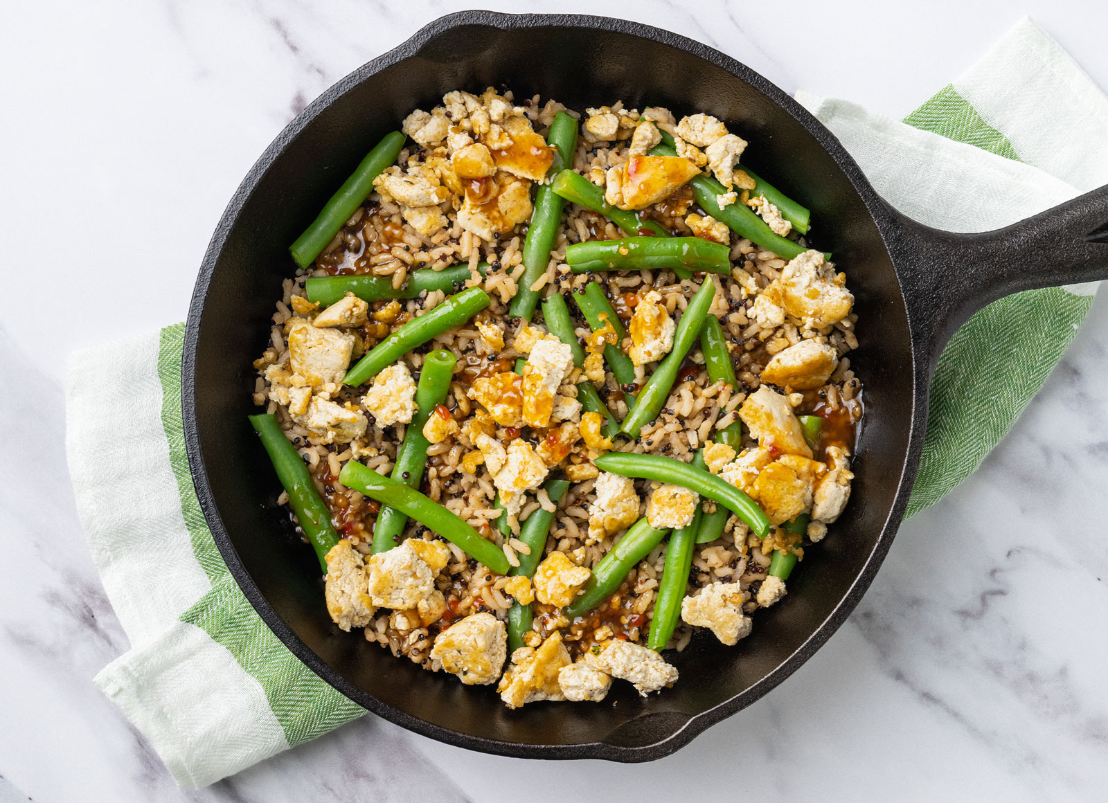 Gingery Spiced Tofu + Green Bean Fried Rice