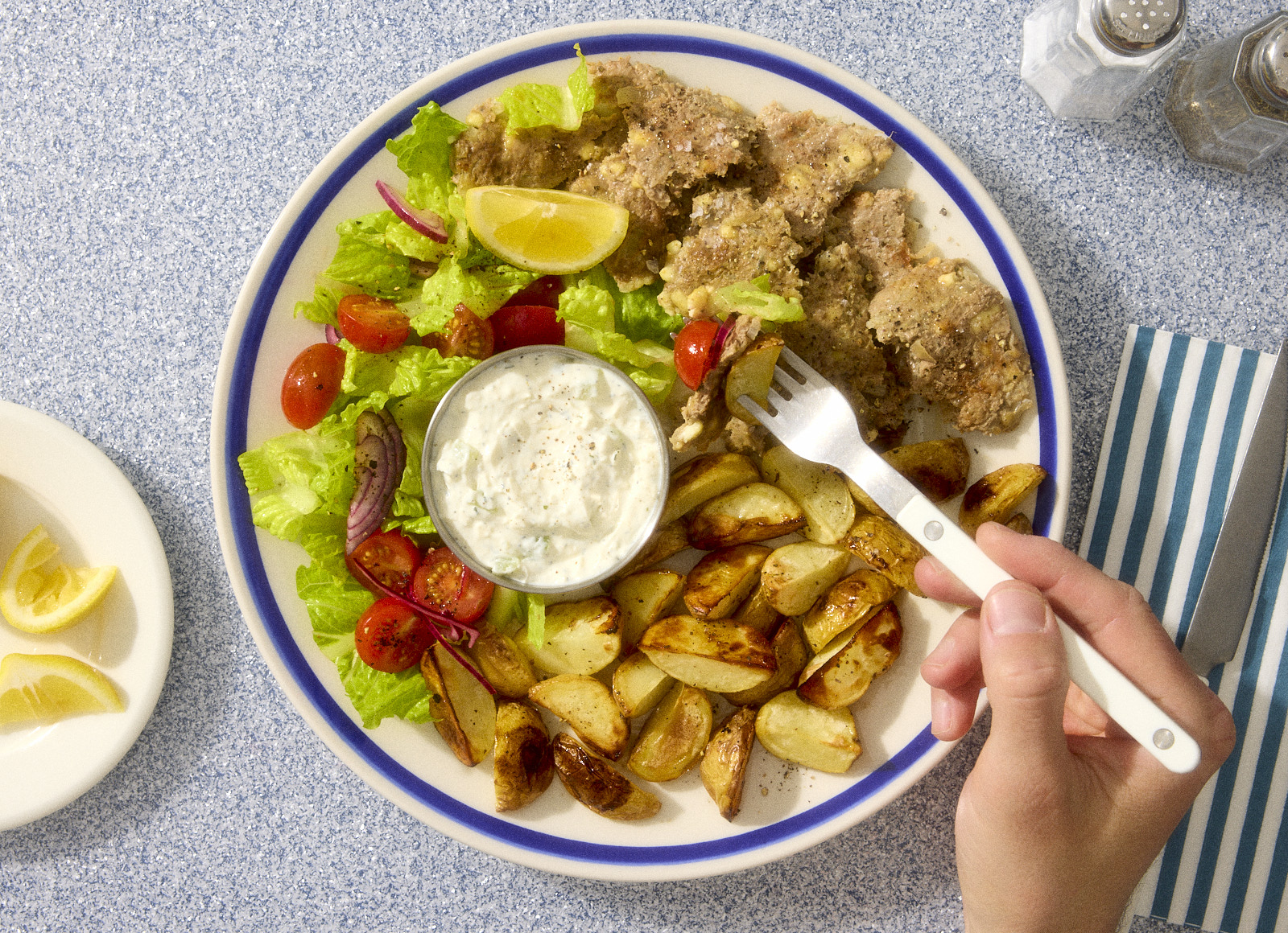 Diner-At-Home Lamb Gyros with Lemon Potatoes