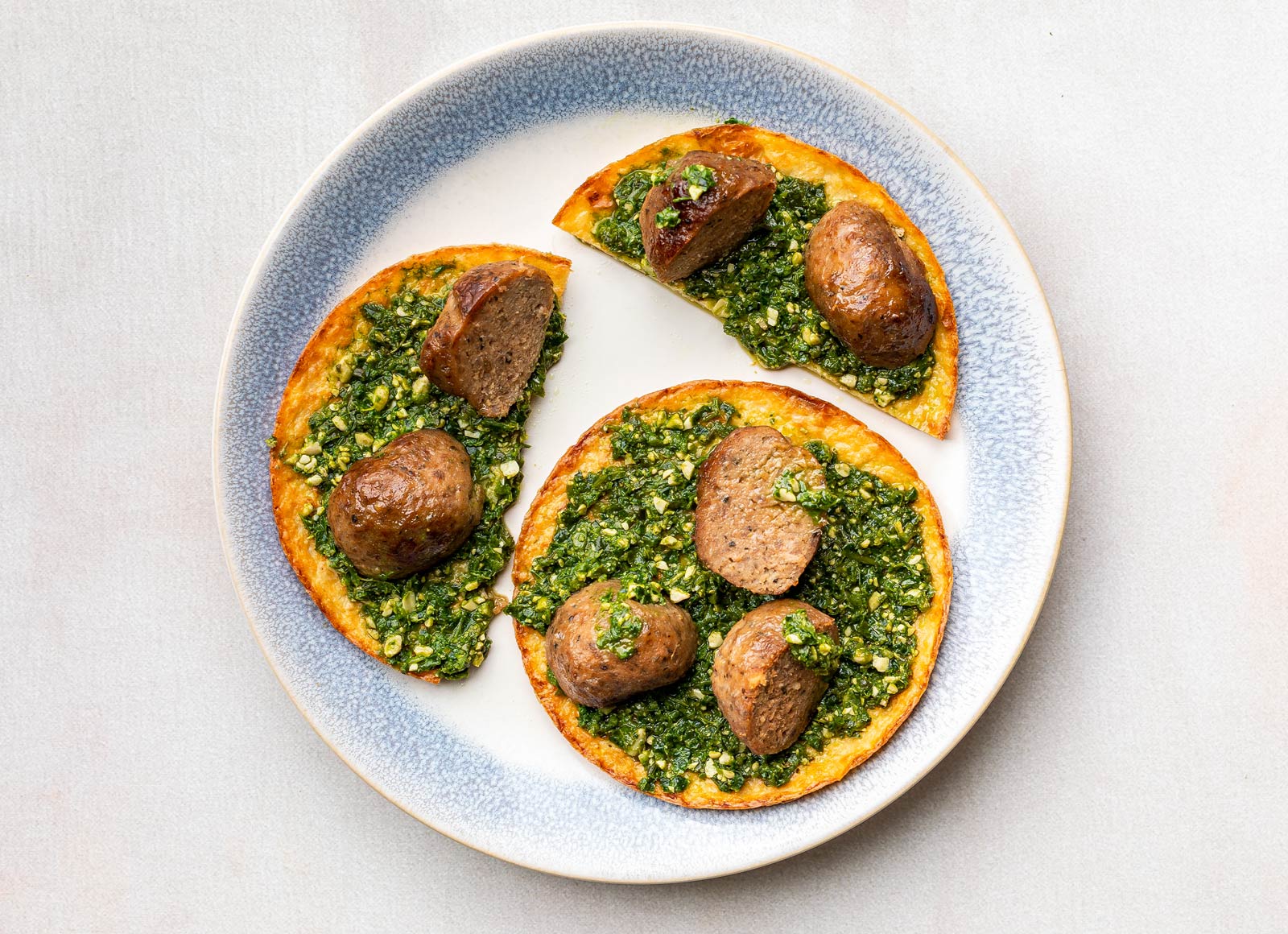 Pesto Meatball Cauliflower Toast
