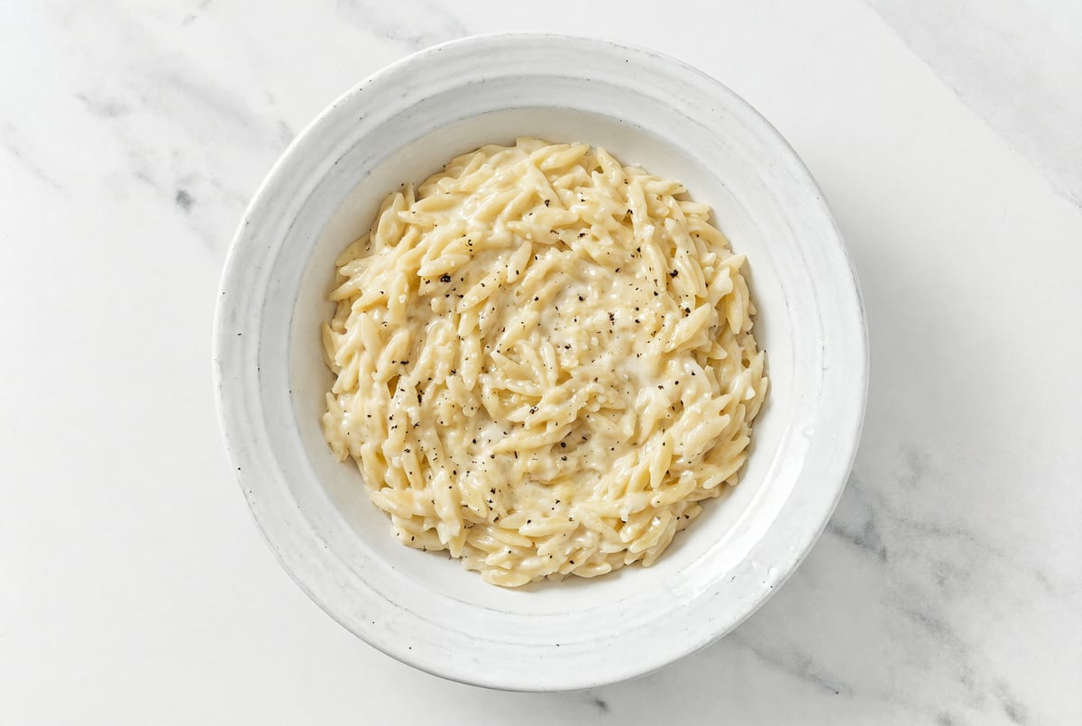 Mac n cheese style orzo